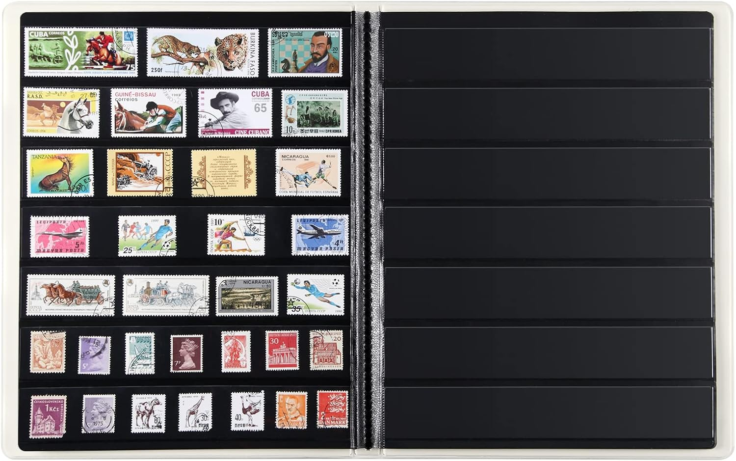 MUDOR Stamp Collecting Album, 7 Rows Pockets Stamp Book for Collectors, 10 Sheets Stamp Stockbook, Black (Black-7 Row) image number 1