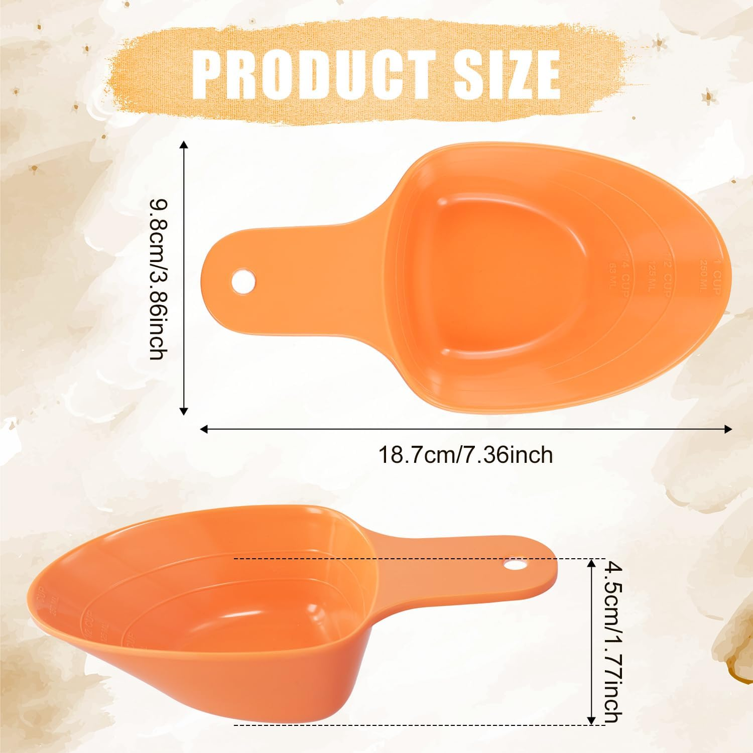Dog Food Scoop, 1 Cup 1/2 Cup 1/4 Cup Pet Food Measuring Scoop Pet Food Feeding Scoop Accurate Measurement Pet Food Scale Cup for Dog Cat Bird and Rabbit, Dishwasher Safe (Orange)