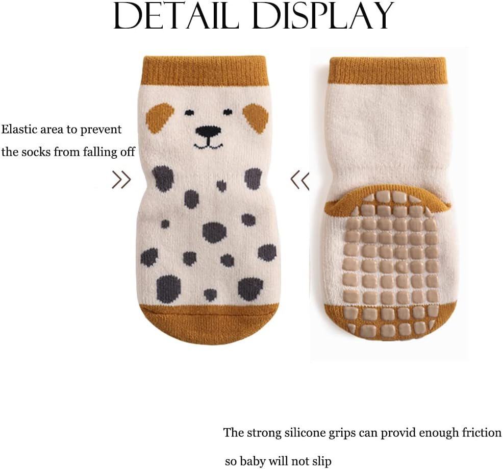 Exegawe Baby Non Slip Socks Winter - 5 Pairs Toddler Kids Thick Warm Crew Socks with Grips for Girls Boys Non Skid Socks image number 2