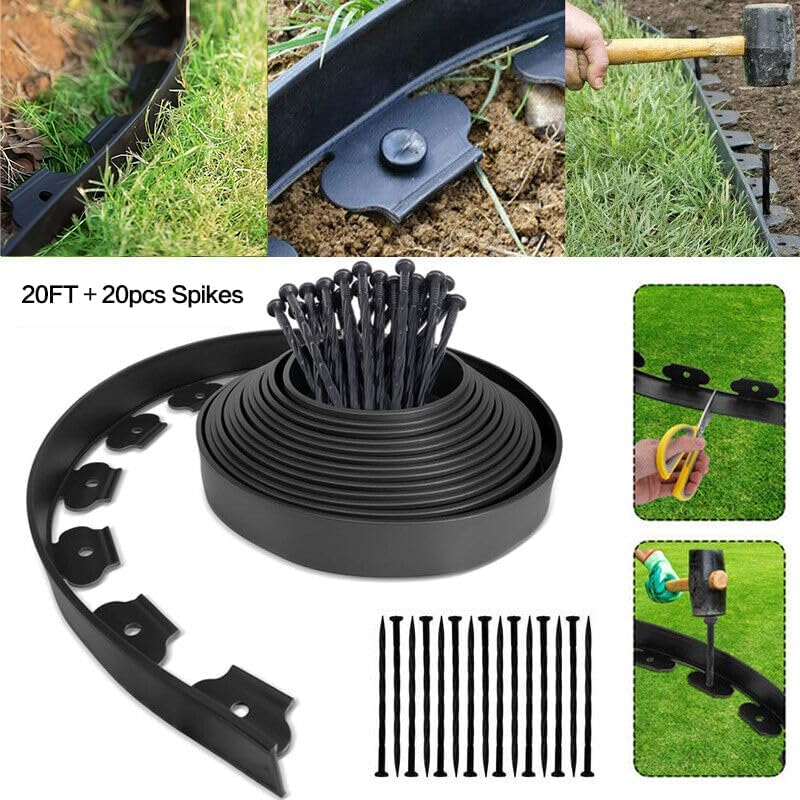HOT Seal 2 Inch Tall Garden Landscape Edging Kit 20 FT, Bonus 20Pcs Spiral Spikes, Black Plastic Lawn Edging for Landscaping, Lawn, Yard, Flower Gardens Border - Black 20 Ft image number 6