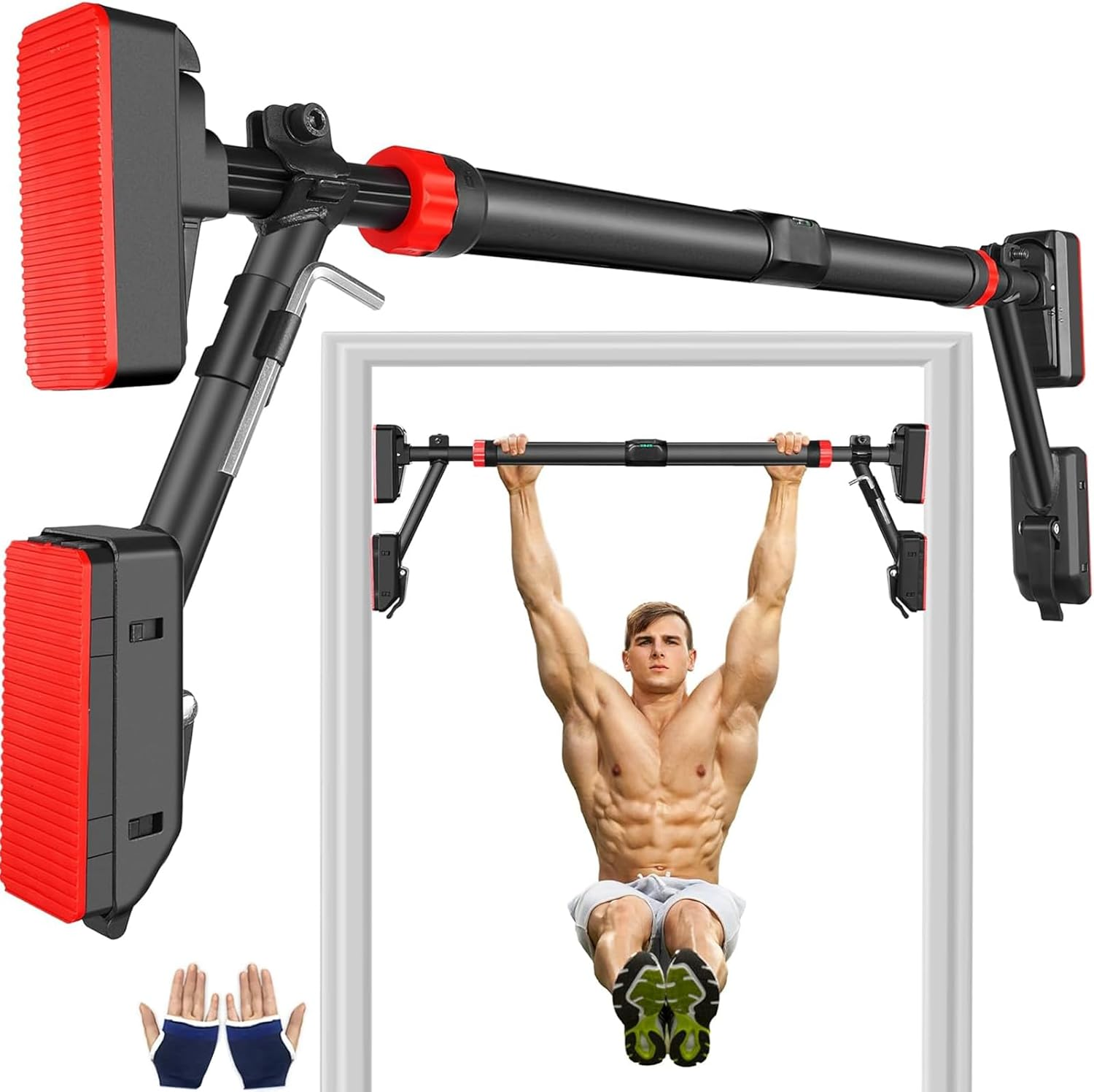 Pull up Bar Doorway,Chin up Bar Door Frame with Fixing Bracket,Adjustable Width Upper Body Workout Bar No Screw Wall Mounted Trainer Exercise Equipment for Home Fitness Sports