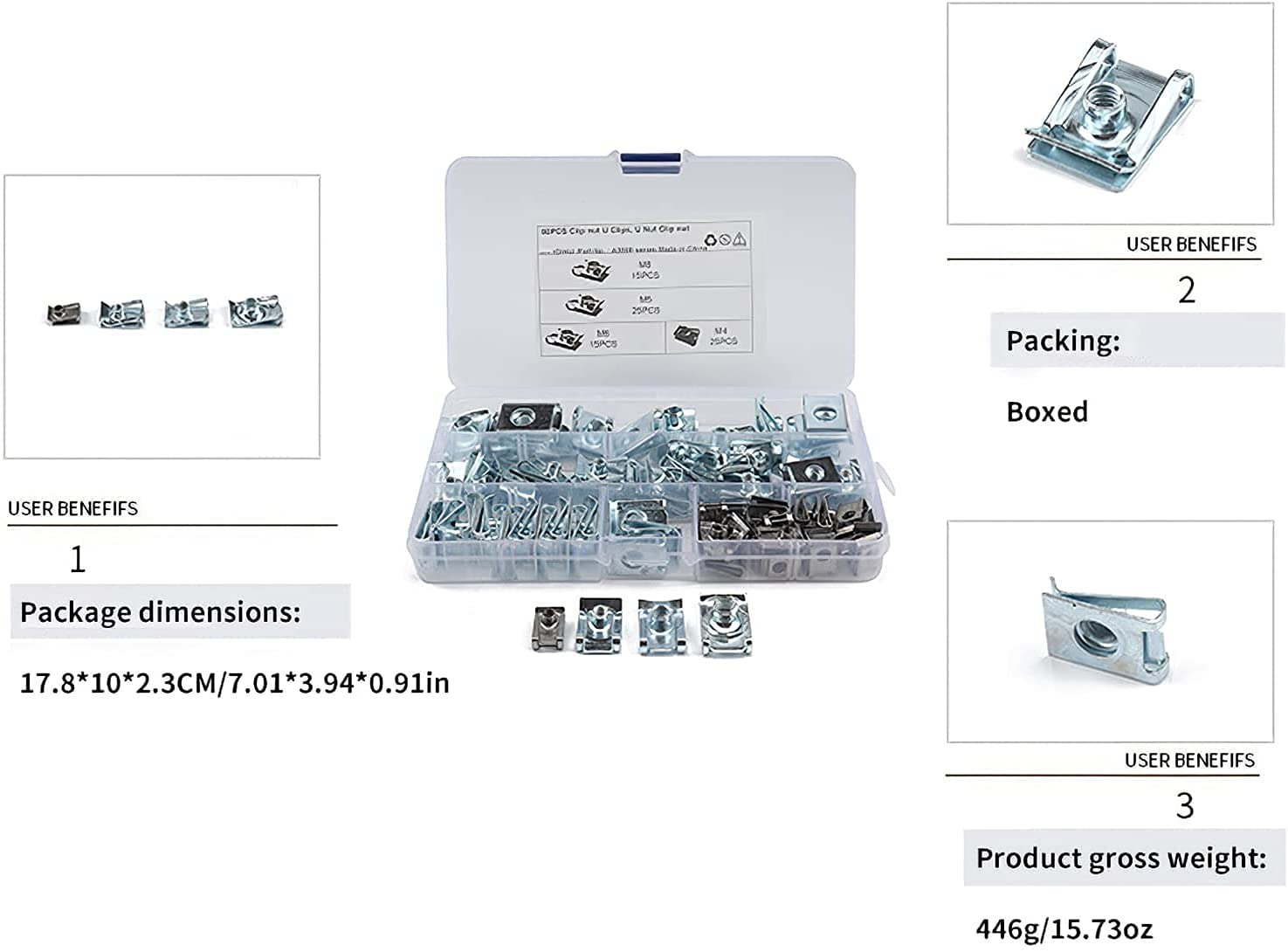 80 Pcs Thread Clip Nut Set U-Shaped Nut M4 M5 M6 M8 for Automobile Motorcycle Interior Trim Set image number 1