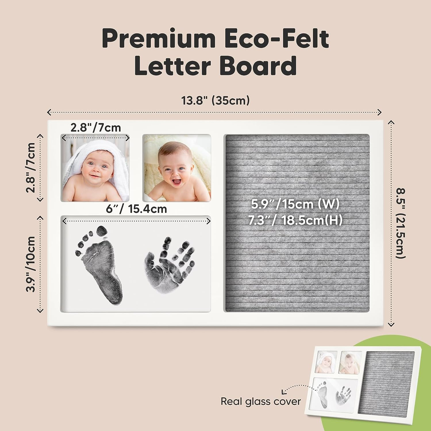 Baby Hand & Footprint Kit with Felt Letterboard, Inkless Ink Pad - Personalized New Mom Gifts for Baby Announcement, Cute Nursery Newborn Picture Frame, Ideal Dog Nose & Paw Print Kit (Alpine White) image number 5