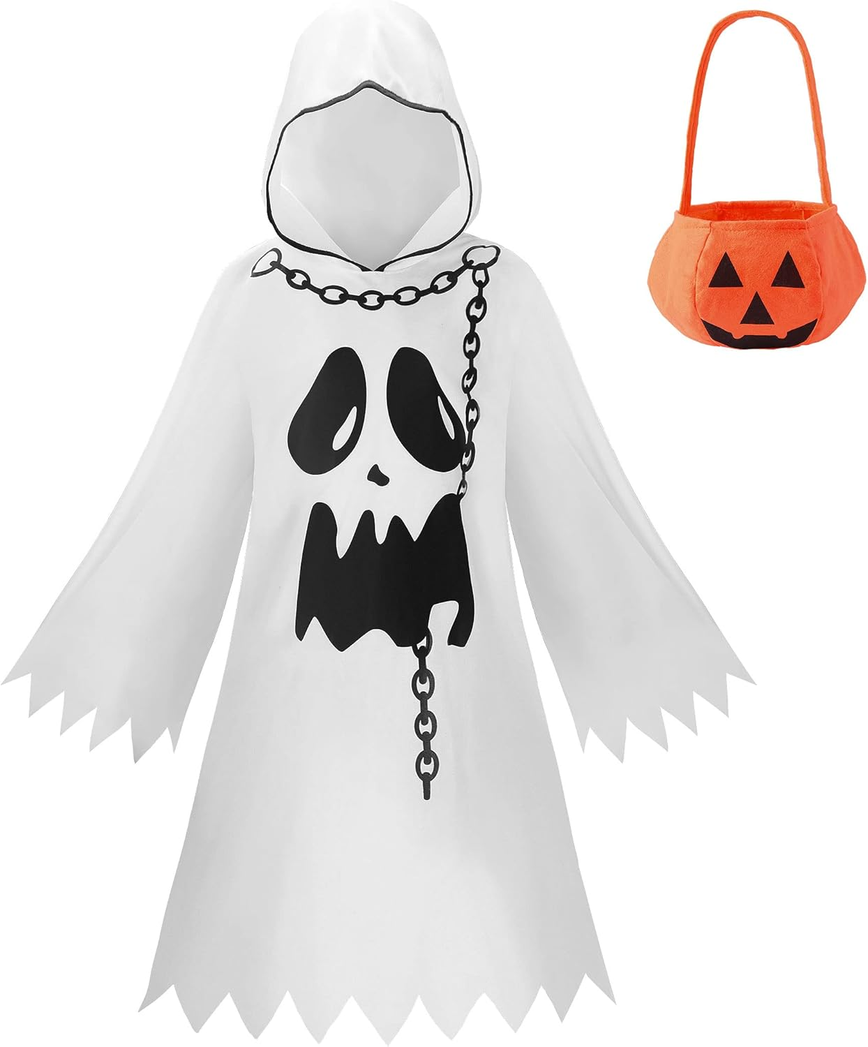 Relibeauty Ghost Costume Kids with Pumpkin Bag Halloween Costumes,White image number 2