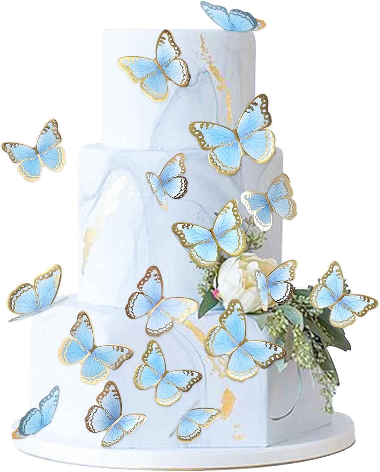 30Pcs Bule Purple Mixed Size Lively 3D Butterfly Cupcake Topper for Girls Women'S Happy Birthday Wedding Party Cake Wall Party Food Decorations