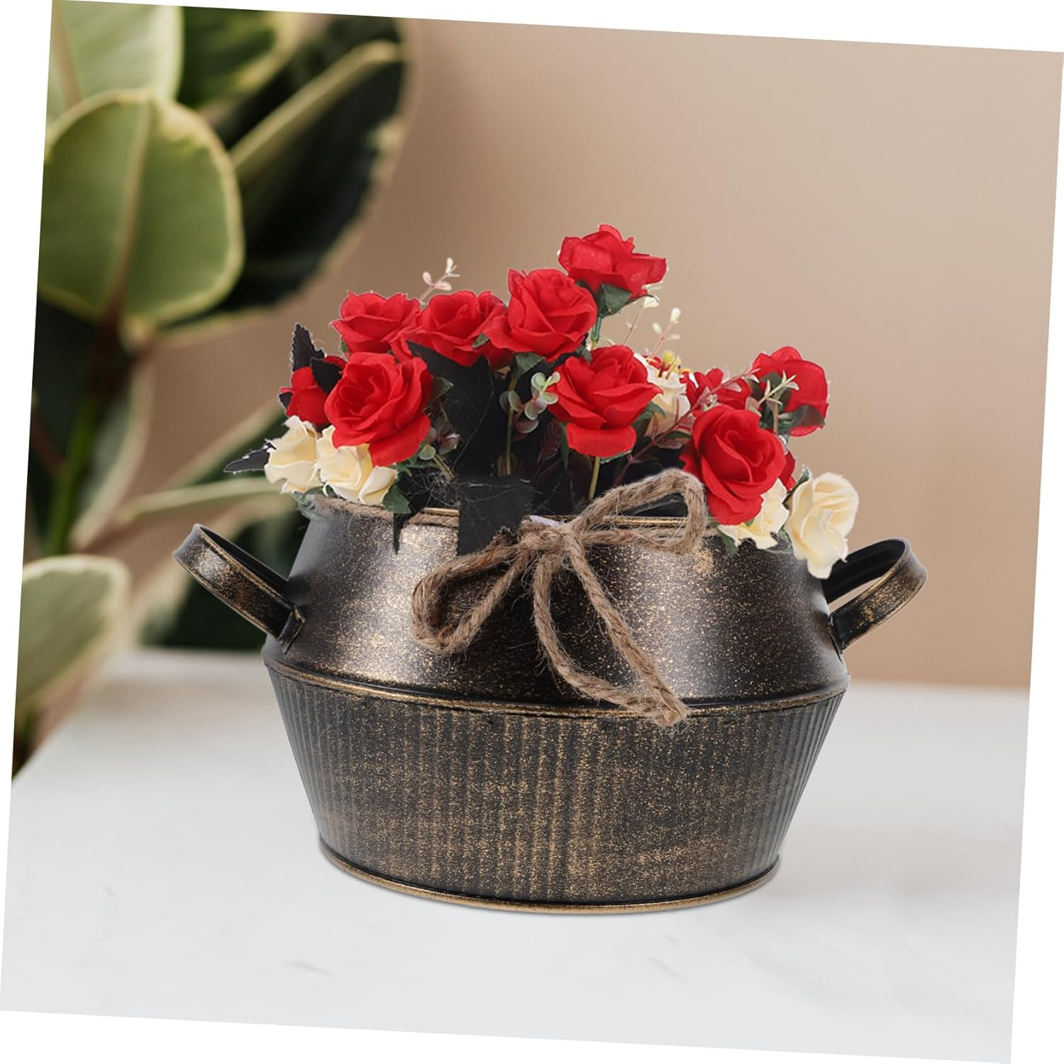Vintage Iron Planter Creative Flower Pot Decorative Plant Pots with Handles for Home image number 5