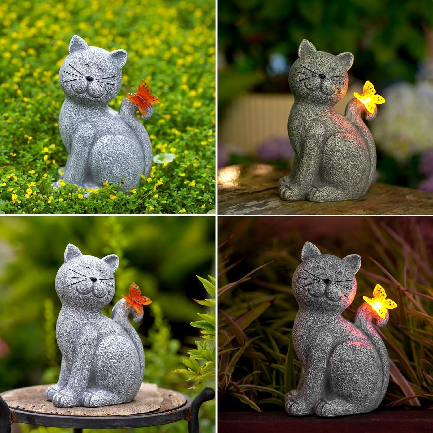 Garden Cat Statue Outdoor Solar Light, outside Decor with Butterfly, Patio Easter Ornament for Lawn Balcony Porch Yard Art Decor, Birthday Gifts for Mom Grandma Women image number 5