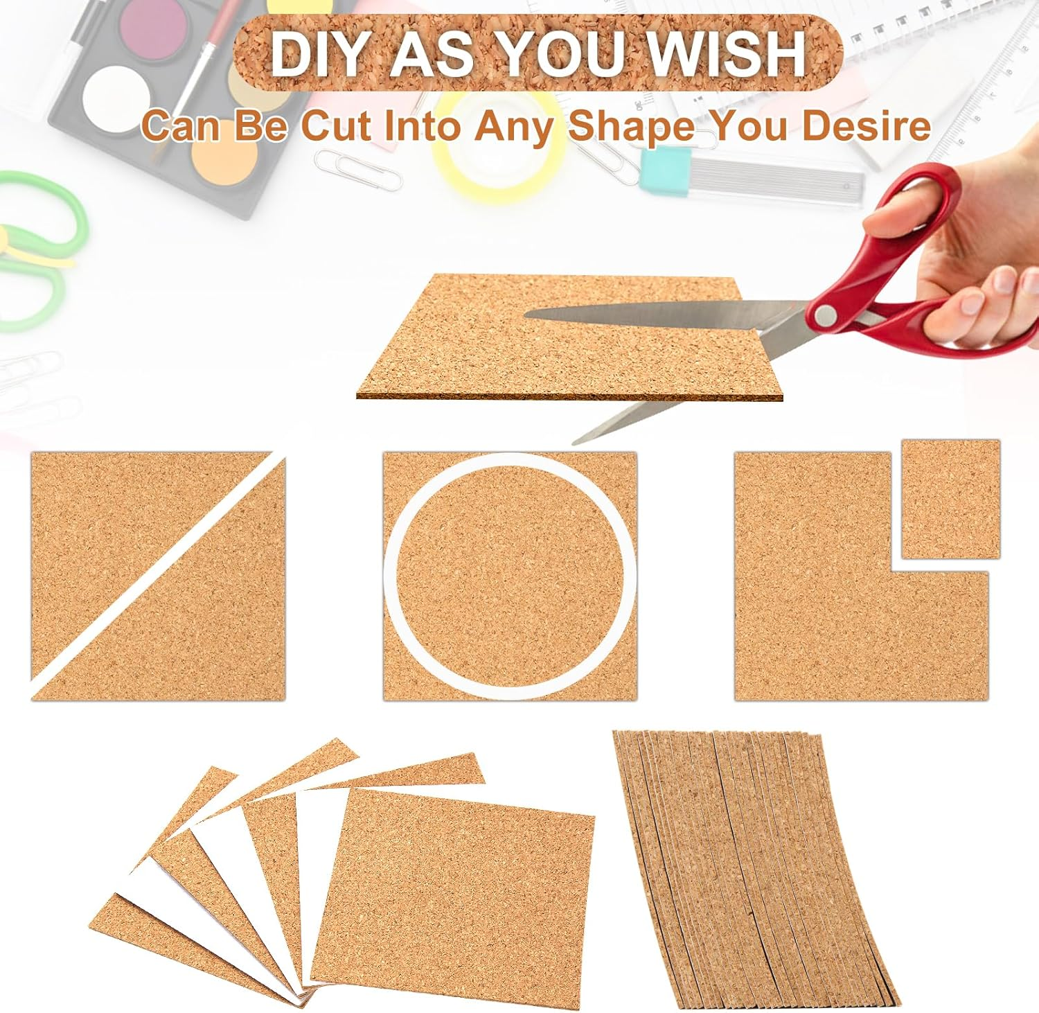 YBVABE Self-Adhesive Cork Coasters Squares 10X10Cmx2Mm &ndash; 60 Pack Thin Cork Sheets for DIY Crafts, Wall D&eacute;cor & Drink Protection &ndash; Natural Lightweight Coasters Pads for Home or Office image number 2