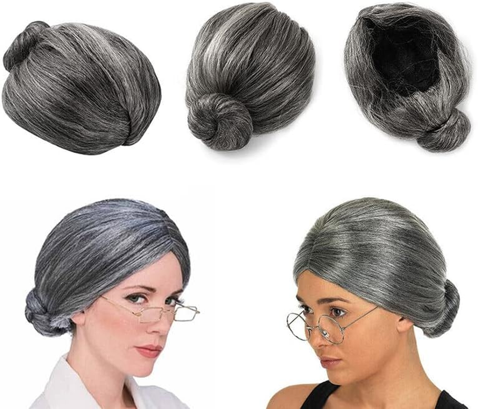 Grandma Wig Old Lady Woman Grey Silver Granny Mother Dress up for Parties, Unisex & One Size Fits All image number 6