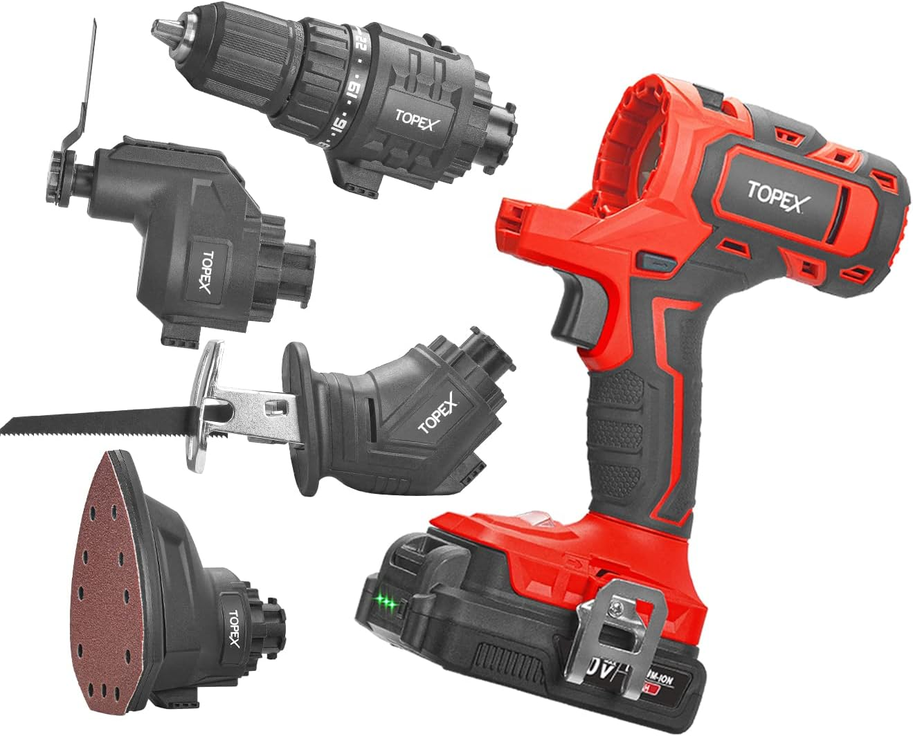 TOPEX 20V 4 IN1 Power Tool Combo Kit, Cordless Drill, Electric Sander, Reciprocating Saw, Oscillating Tool