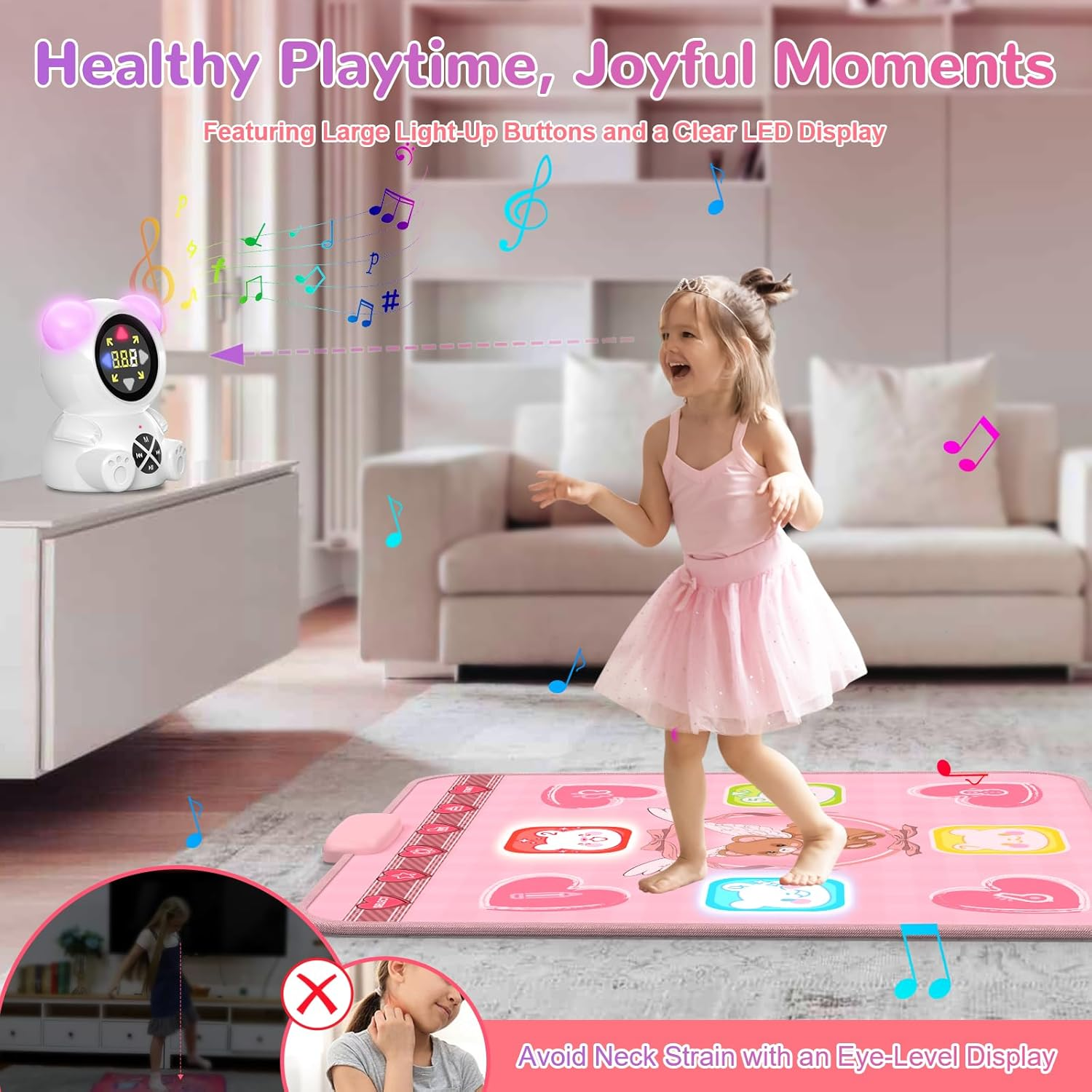 Dance Mat Toys for Girls, Light up Dance Pad with Wireless Bluetooth, Rechargeable & Portable Dance Mat for Kids, Birthday Gifts for 3 4 5 6 7 8 9+ Years Old Kids (Pink) image number 4
