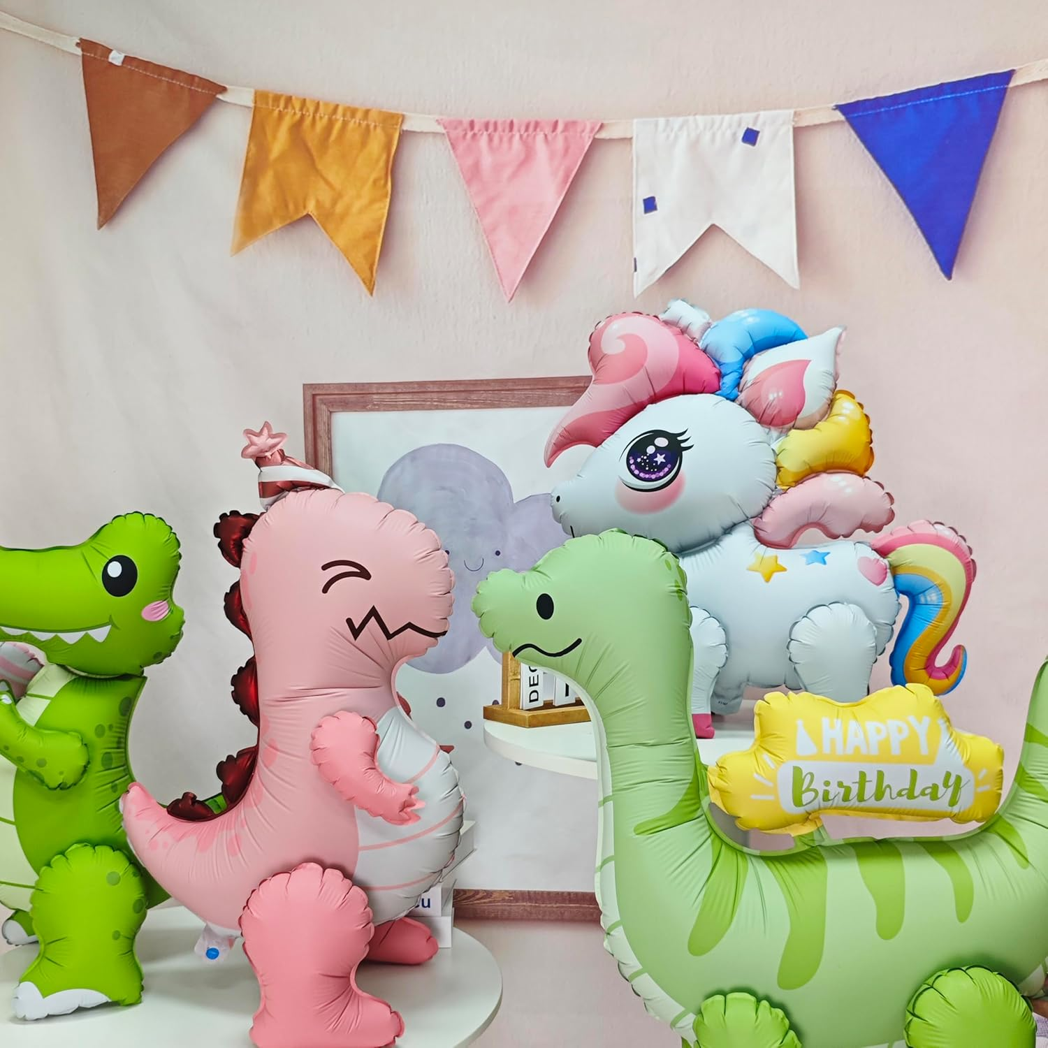 4D Matte Dinosaur Animal Balloons Cute Hat Inflatable Pink Dinosaur Foil Balloons for Dinosaur Themed Birthday Party Baby Shower Decoration Kids Jungle Theme Birthday Party Supplies Decor image number 1