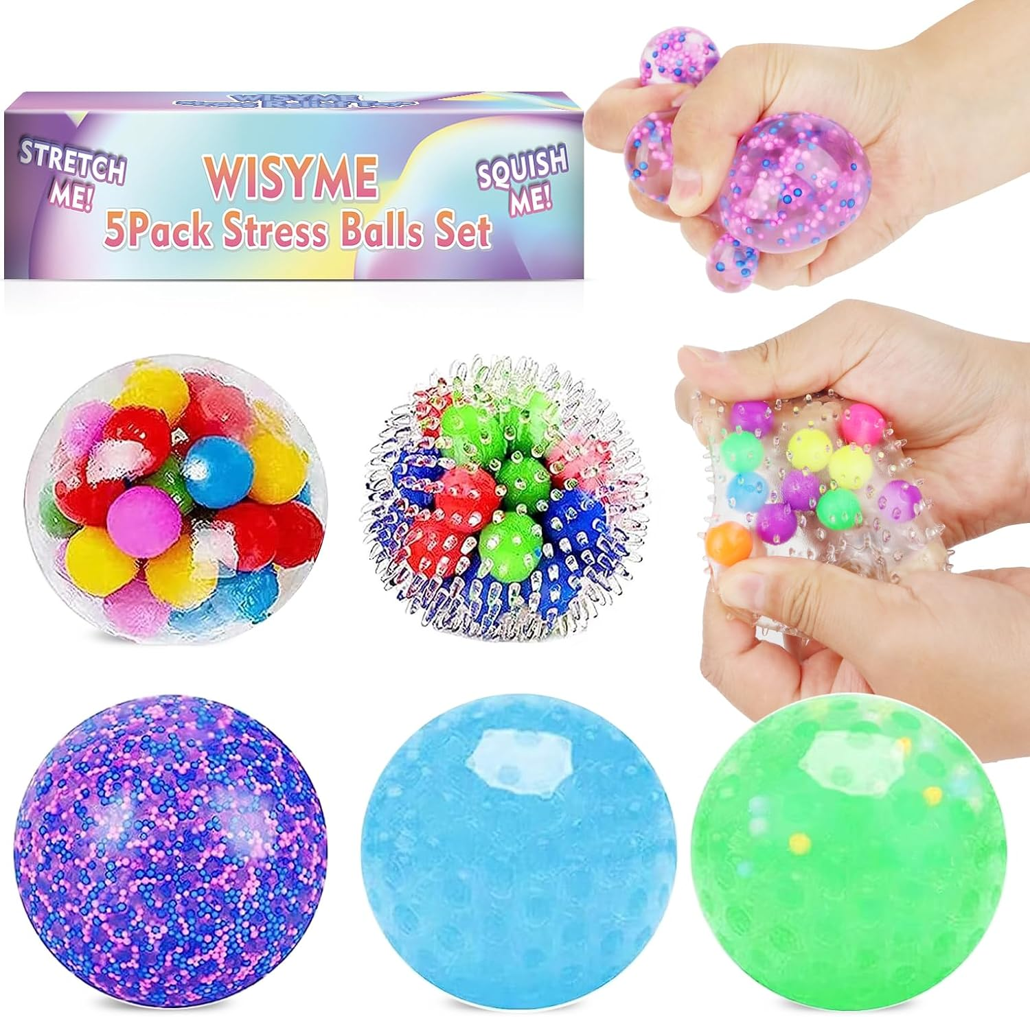 5PACK Stress Balls,Squishy Balls Fidget for Adults Stress Relief, Netos Squishies Ball Sticky Balls, Squeeze Balls Durable Colorful Ball image number 6
