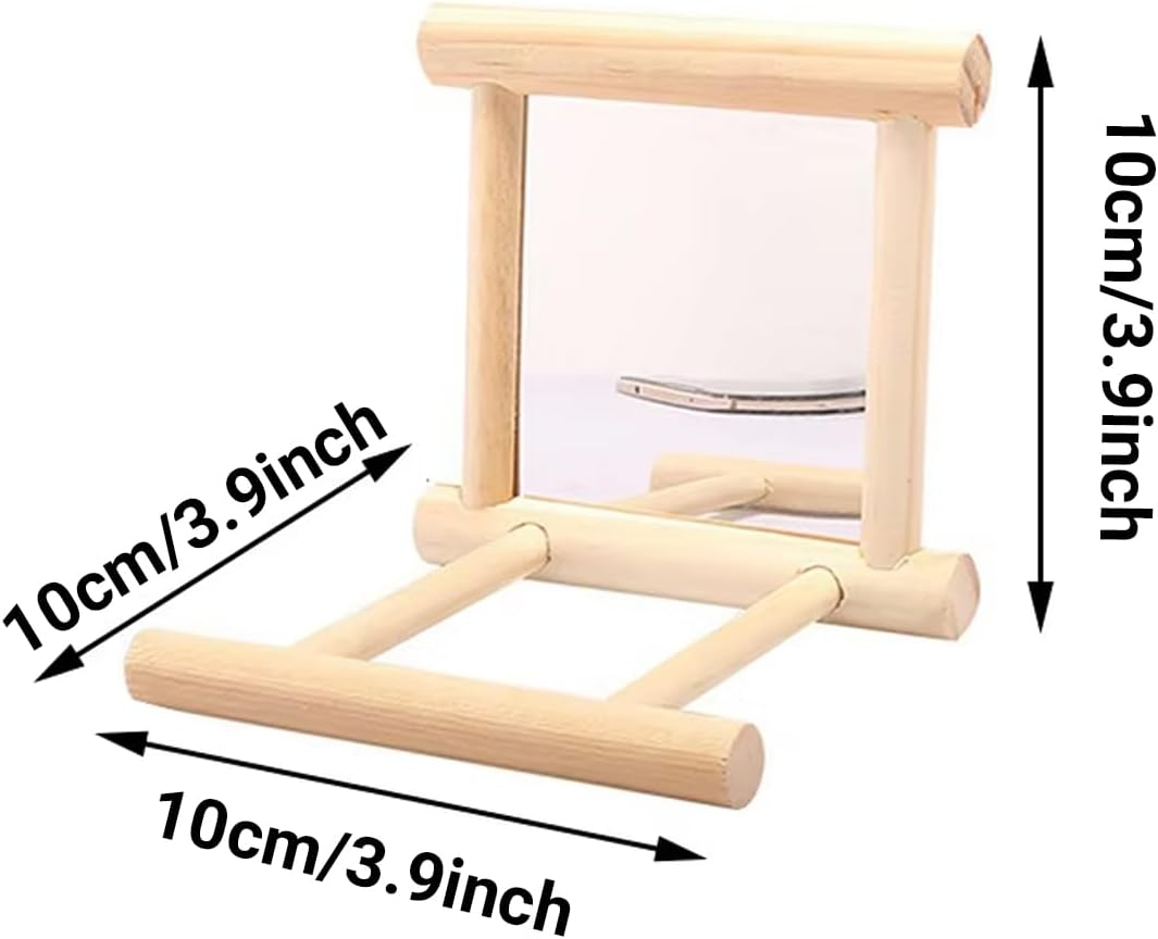 Wooden Bird Cage Mirror with Perch Stand, Interactive Parrot Mirror Toy for Small and Medium Birds, Durable Wood Frame, Ideal Birdcage Accessories for Parrots, Finches, and Budgies image number 4