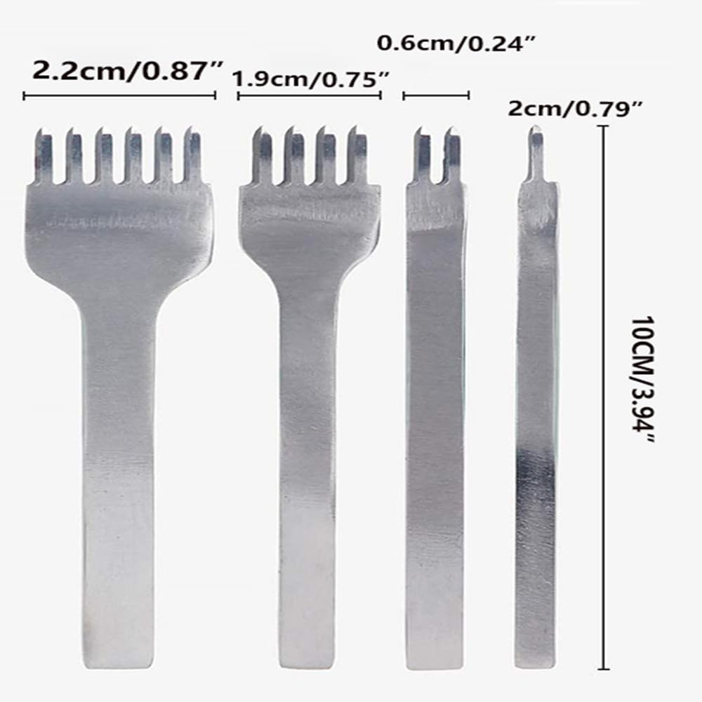4PCS 4Mm 1/2/4/6 Prong DIY Diamond Lacing Stitching Chisel Set Leather Craft Kits image number 3