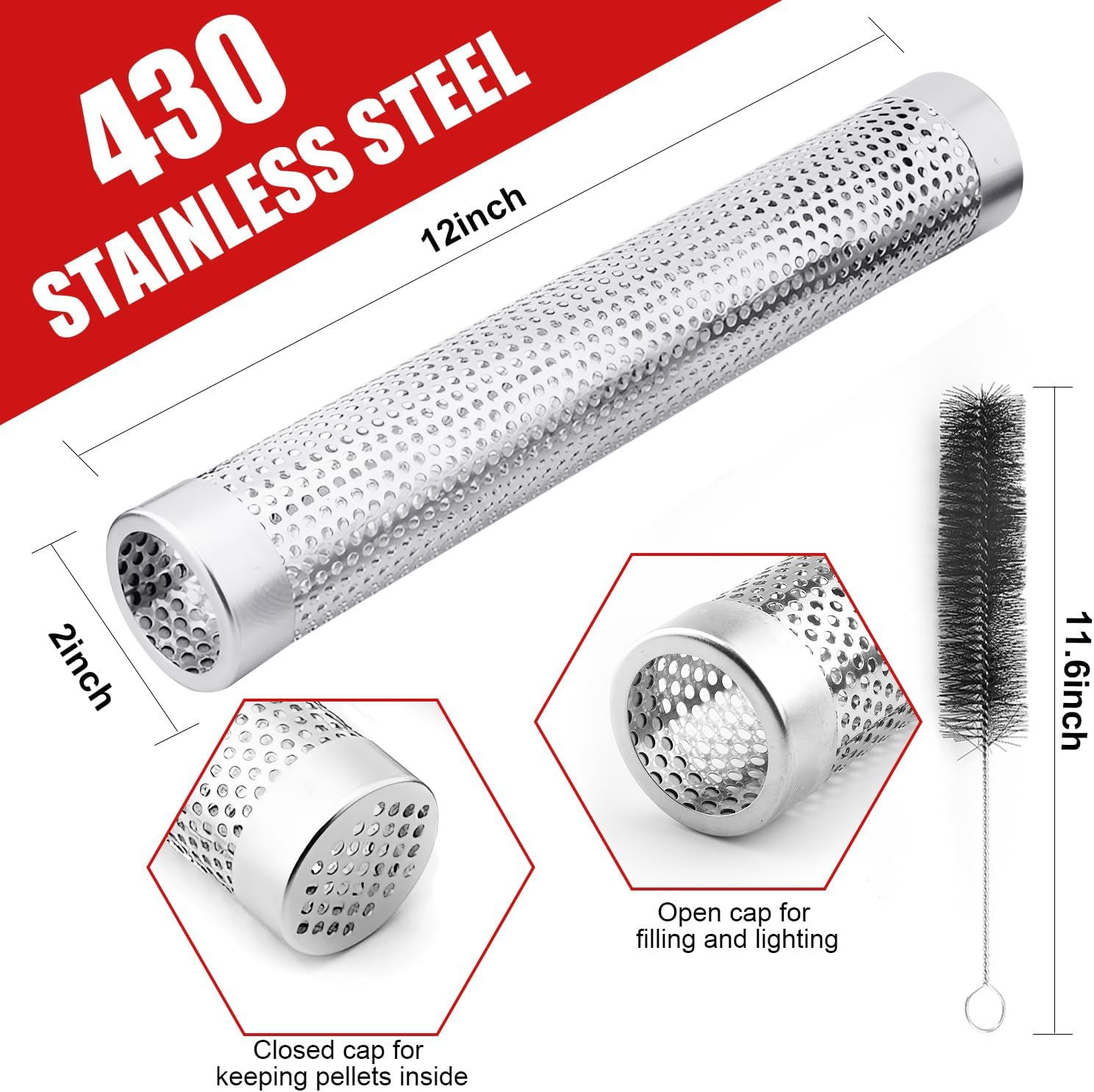 Smoke Tube for Pellet Grill, 5 Hours of Billowing Smoke, Stainless Steel Pellet Smoker Tube for All Grill or Smoker, Hot or Cold Smoking (Round-6 Inch) - Round-6 Inch-2 Pcs image number 4