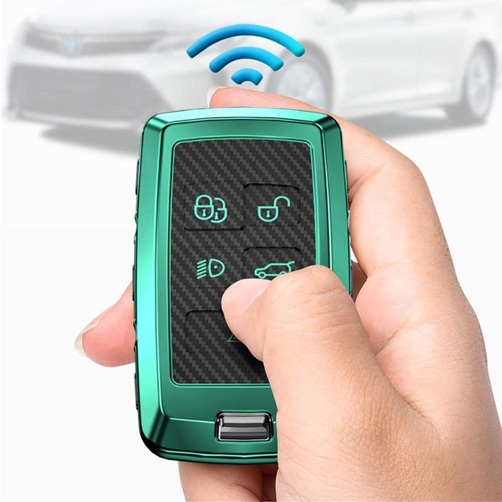 Ontto Key Fob Cover for 2018 2019 Land Rover Range Rover,With Keychain,Full Protection,Carbon Fiber Pattern Soft TPU Rubber Key Case Holder Silver image number 3