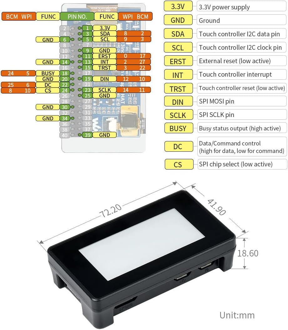 Waveshare 2.13Inch Touch E-Paper E-Ink Display for Raspberry Pi Zero 250&times;122 Pixels Supports Partial Refresh with ABS Protection Case image number 3