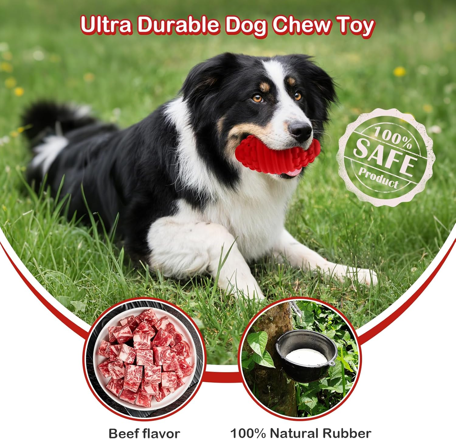 Squeaky Football Dog Toys for Aggressive Chewers: Non-Toxic Natural Rubber Premium Puppy Chew Ball with Squeaker, Almost Indestructible and Durable Pet Toy for Medium and Large Breed (Large, Beef) image number 6