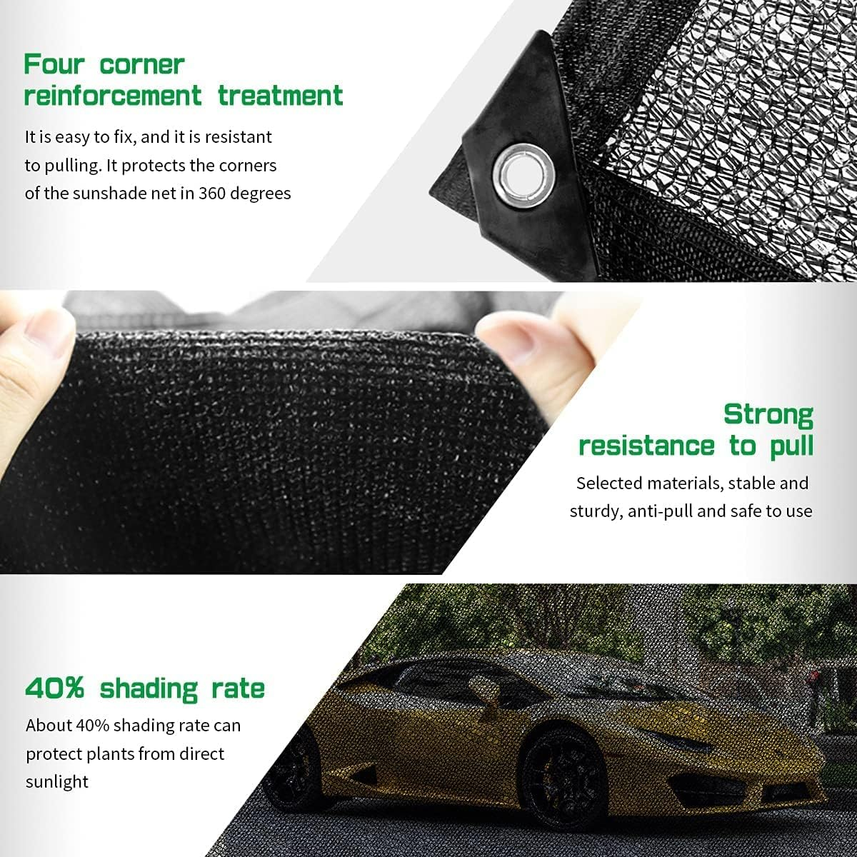 LATERN 40% Shade Cloth with Grommets, 2M X 3M Garden Mesh Shade Tarp HDPE Sun Shade Net UV Resistant Netting for Greenhouse Cover Patio Plant Flower Chicken Coop Carport image number 2