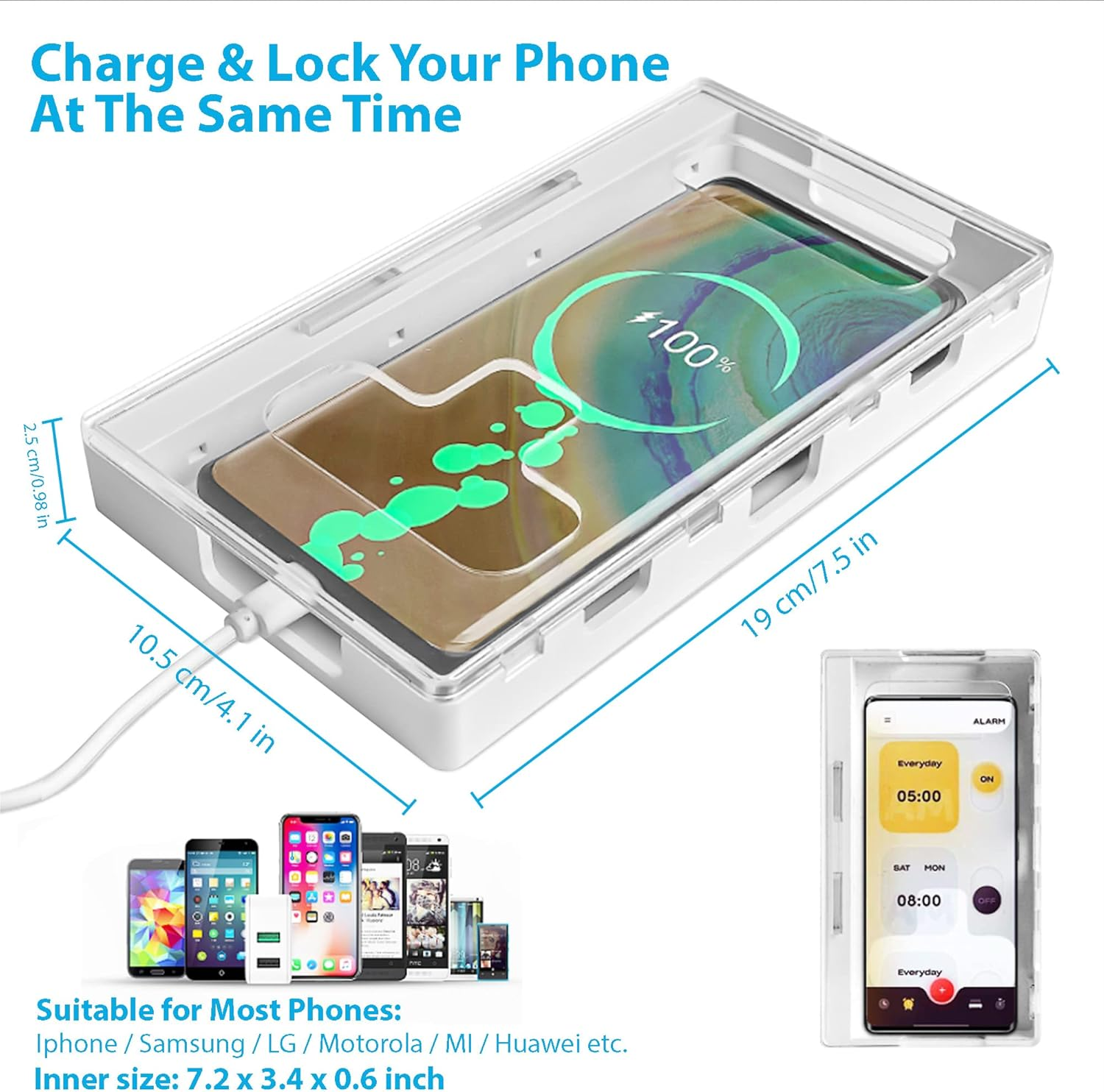 Cell Phone Lock Box - Portable Jail with 2 Keys to Reduce Kid'S & Student'S Screen Time - Self-Control Locking Device to Boost Productivity for Iphone, Samsung, Google Clear image number 5