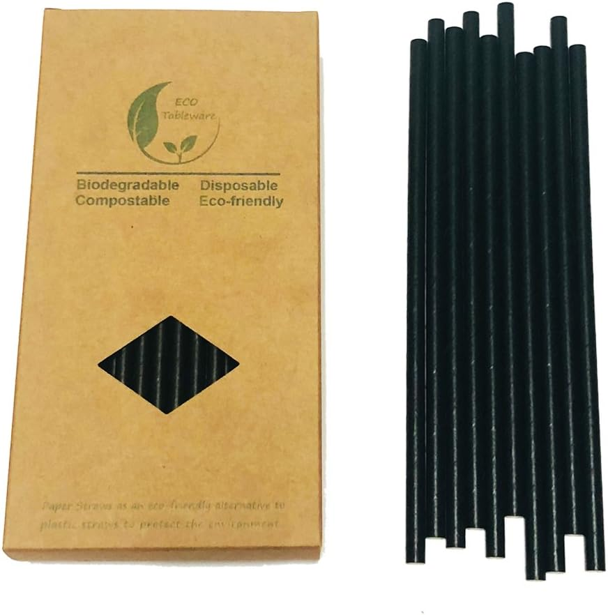 Pure White Biodegradable Paper Straws for Cocktail Pack of 100, Eco-Friendly and Recyclable Plain White Solid White Straws Made of Paper