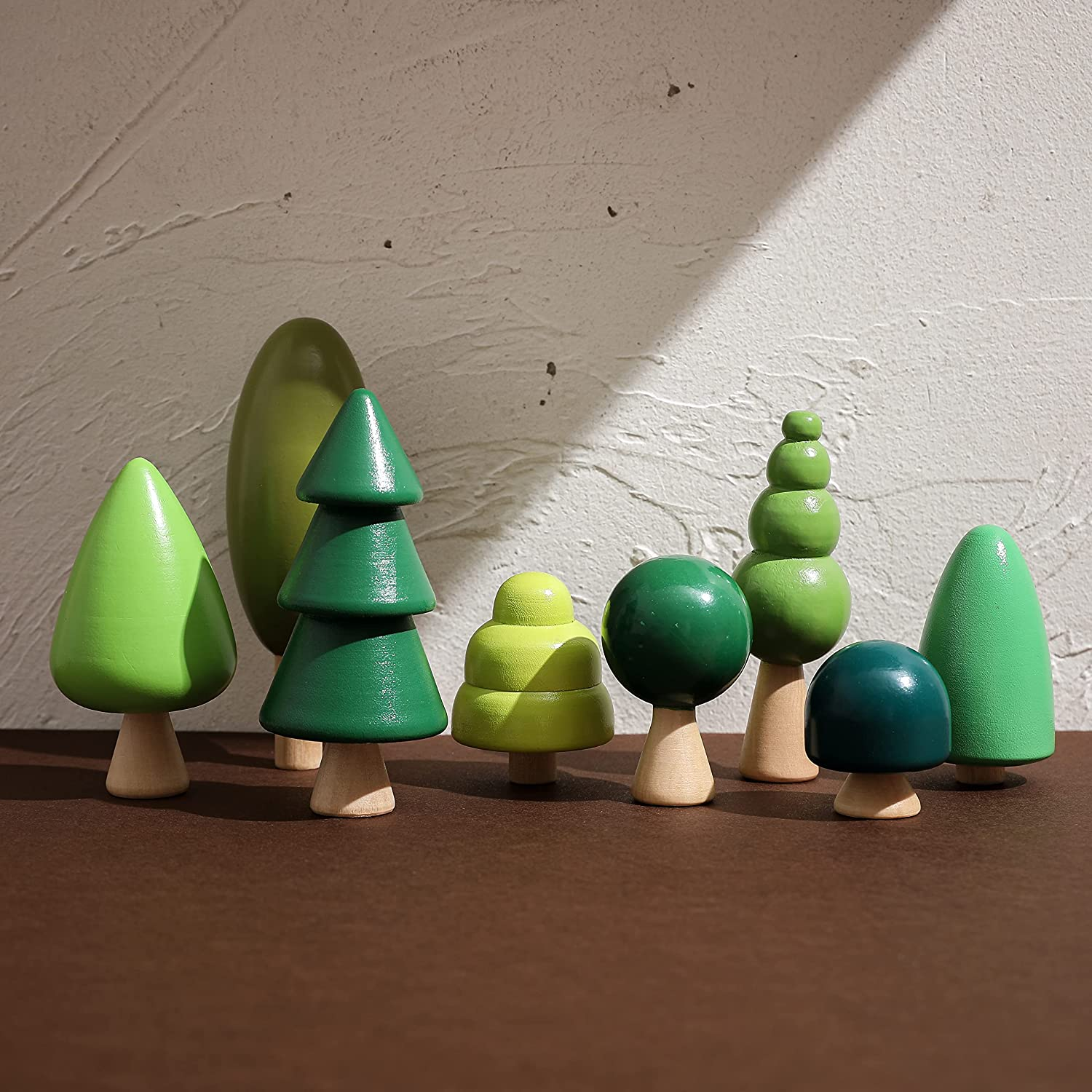 OESSUF 8Pcs Wooden Tree Toy Set Wooden Forest Various Sizes Natural Woodland Trees Creative Children'S Arts Toy image number 5