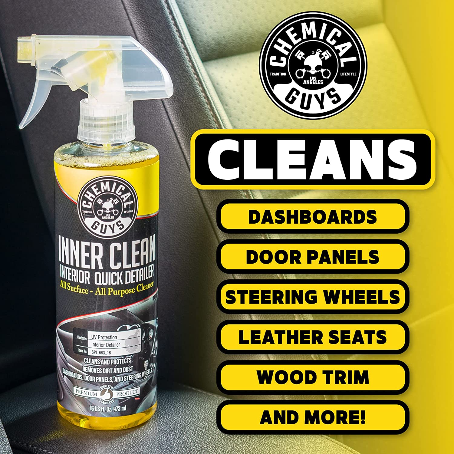 Chemical Guys SPI_663_16 Innerclean Interior Quick Detailer and Protectant (16 Oz) image number 5
