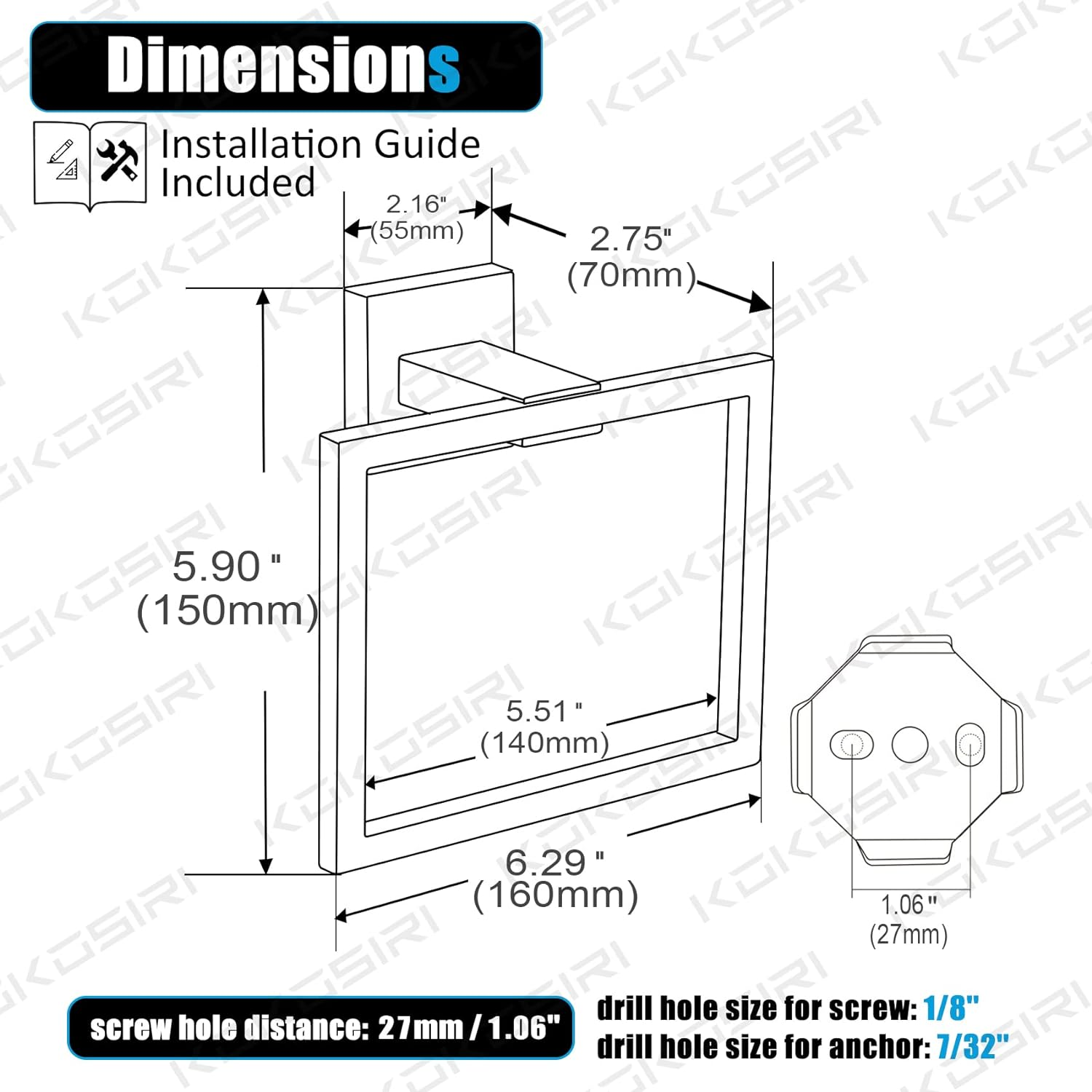 KOKOSIRI Bathroom Towel Holder Bath Towel Ring Towel Hanger Towel Rack Wall Mounted Stainless Steel Mordern Style, Polished Chrome, B3004CH image number 1