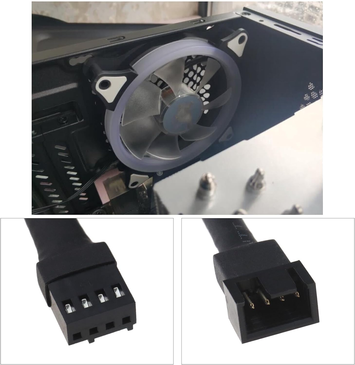 Ecsing 3PCS 4-Pin Fan Extension Cables Compatible with 3 Pin and PMW Connector 60Cm 24AWG Nylon Braid Male to Female Extending Cable