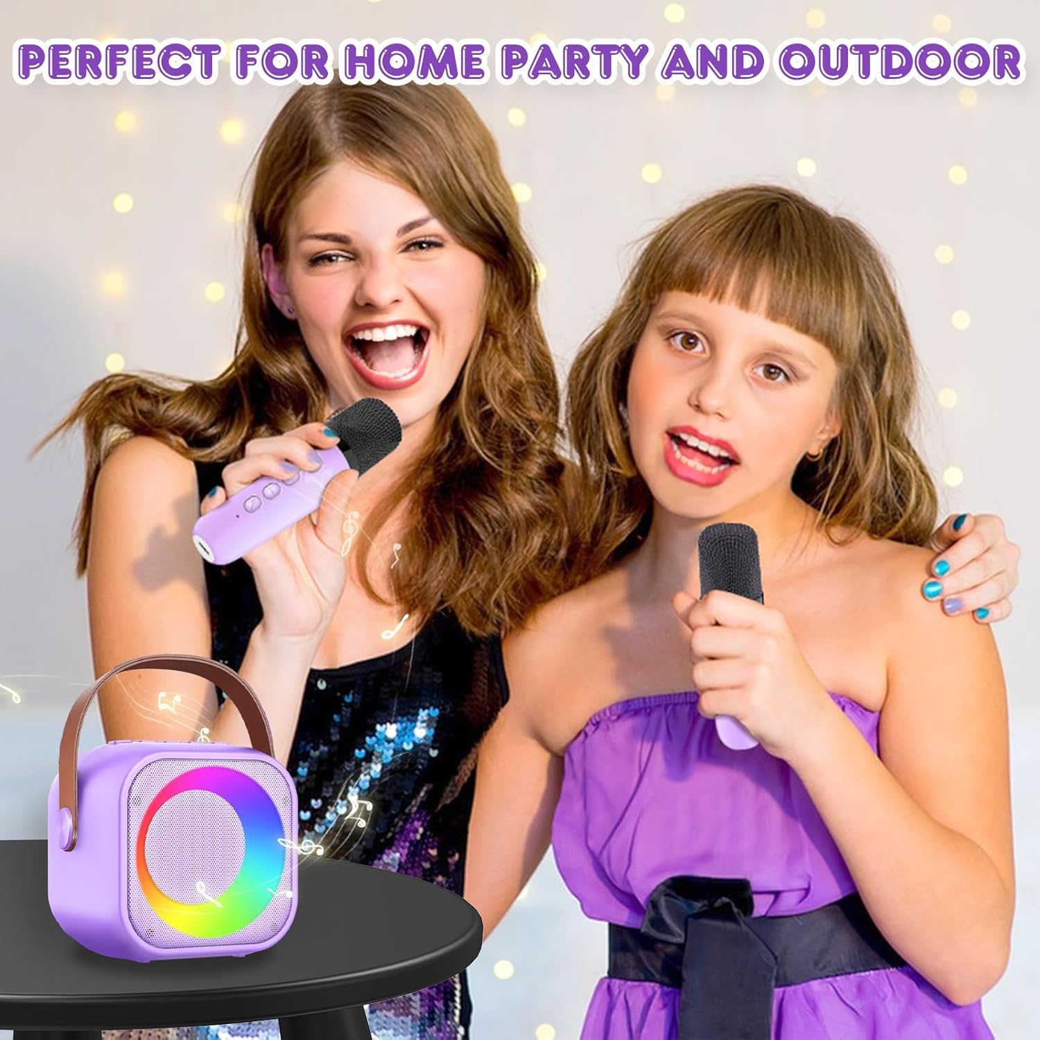 Karaoke Machine Kids for Adults Kids Portable Bluetooth Speaker with 2 Wireless Microphones and Player for 3-12 Years Old Boys Girls Birthday Family Party Gift Toys (Purple)