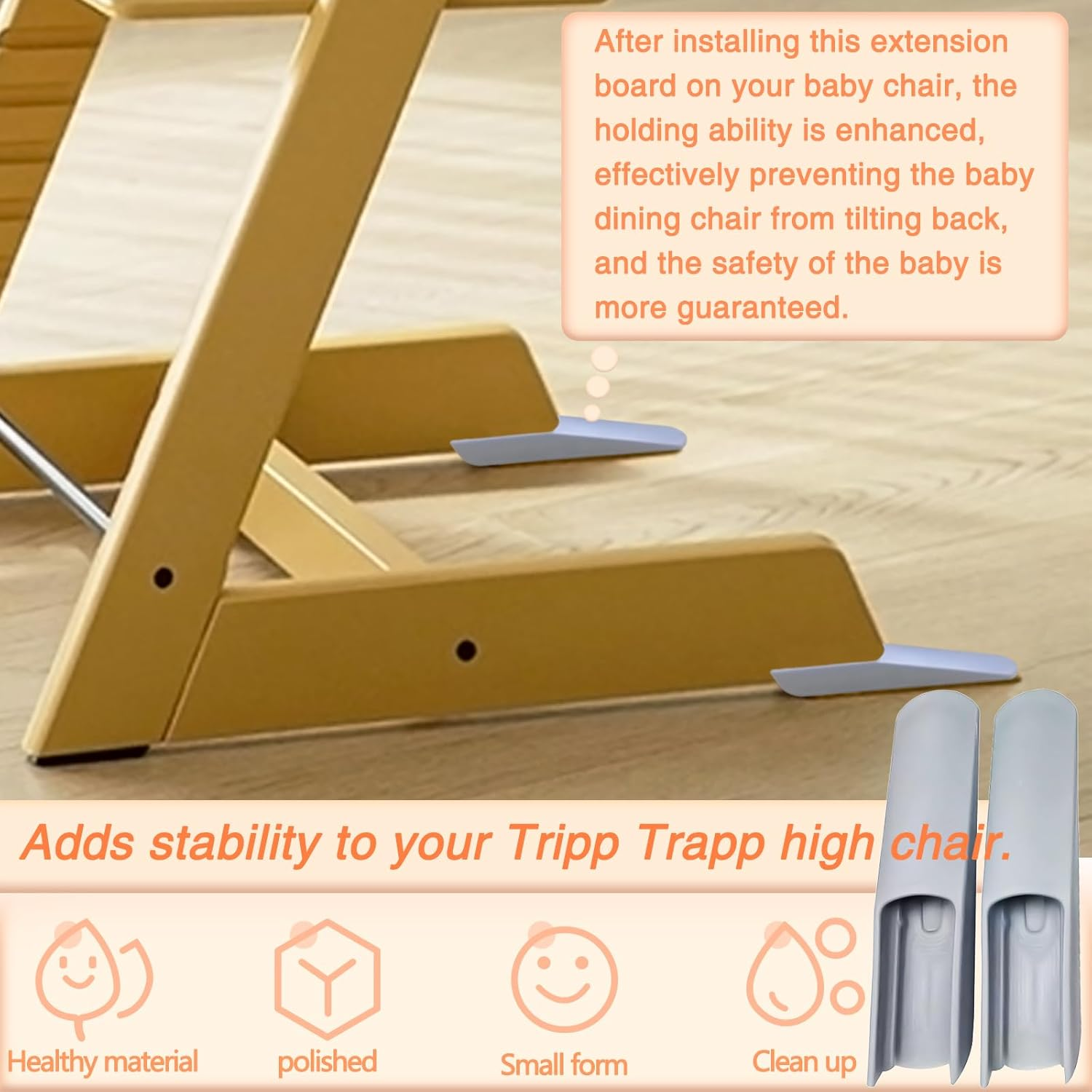 Extended Glider Set Compatible for Stokke Tripp Trapp Highchair - Compatible with Tripp Trapp Models after May 2006 (Storm Grey) image number 6