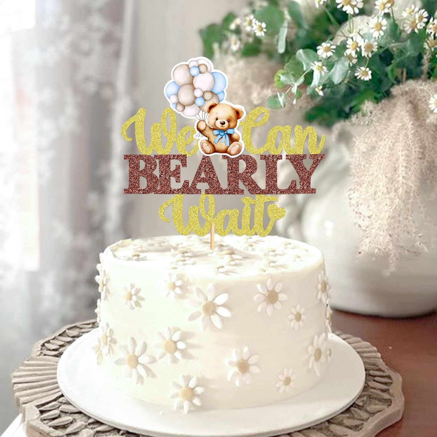 1 PCS We Can Bearly Wait Cake Toppers Selected Baby Shower Cake Decoration Gender Disclosure Theme Baby Shower Children'S Birthday Party Cake Decoration Supplies Blue Bear image number 2
