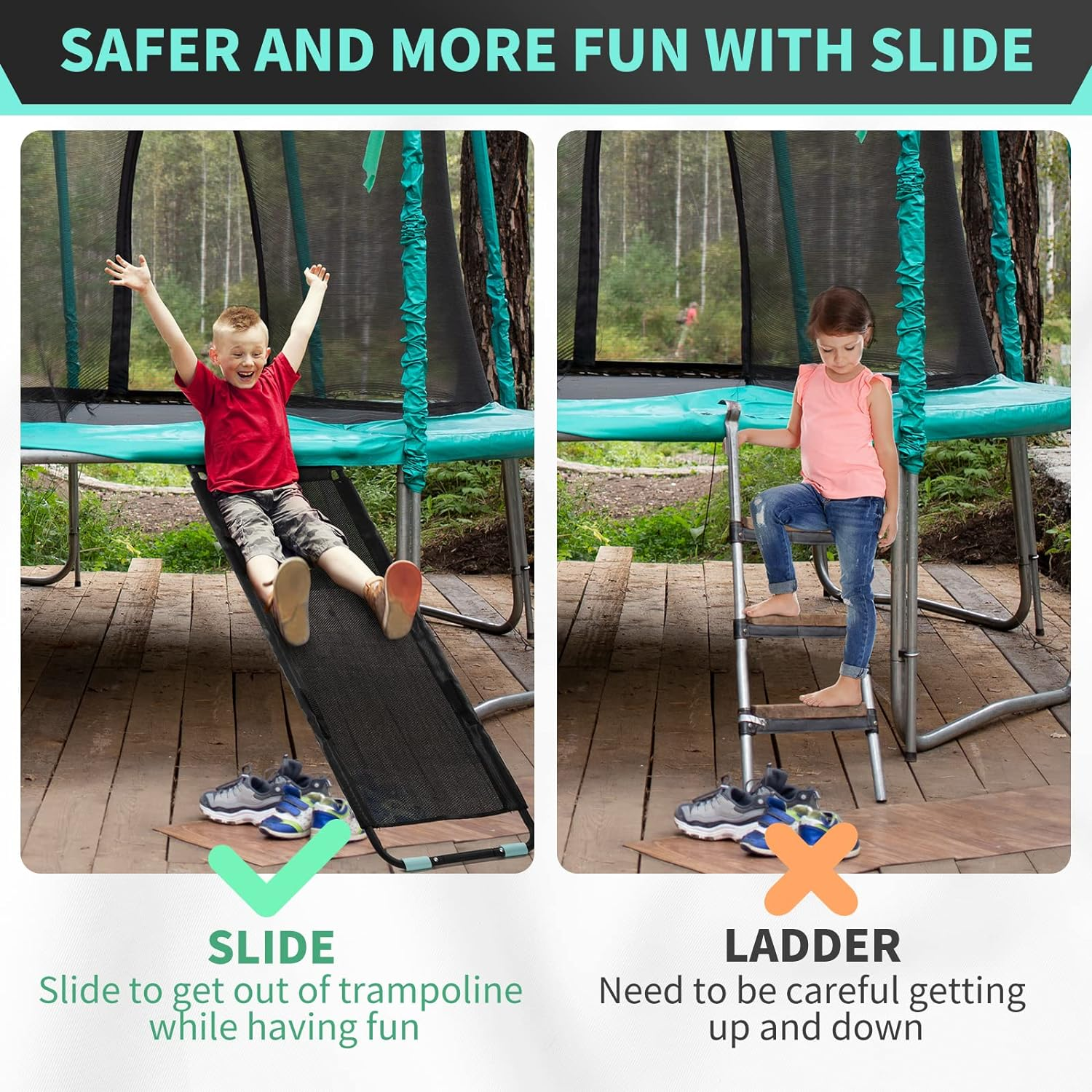 TANOSHII&reg; Universal Trampoline Slide with Handles, Safer than Ladder, Easy to Install, Fit All Kinds of Trampolines, Sturdy 20"X 60" Trampoline Slide for Kids Climb up & Slide Down image number 1
