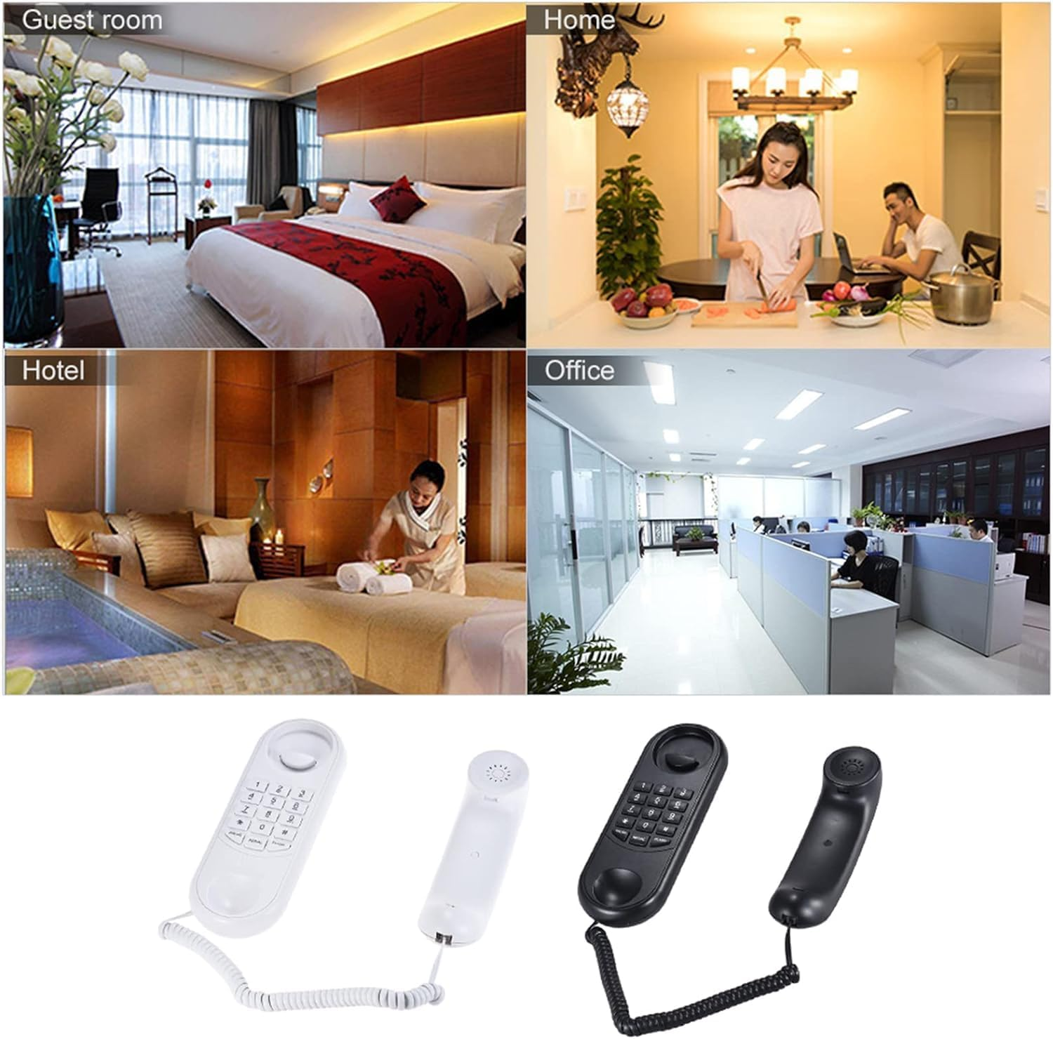 Domary Portable Corded Telephone Phone Pause/Redial/Flash Wall Mountable Base Handset for House Home Call Center Office Company Hotel image number 6