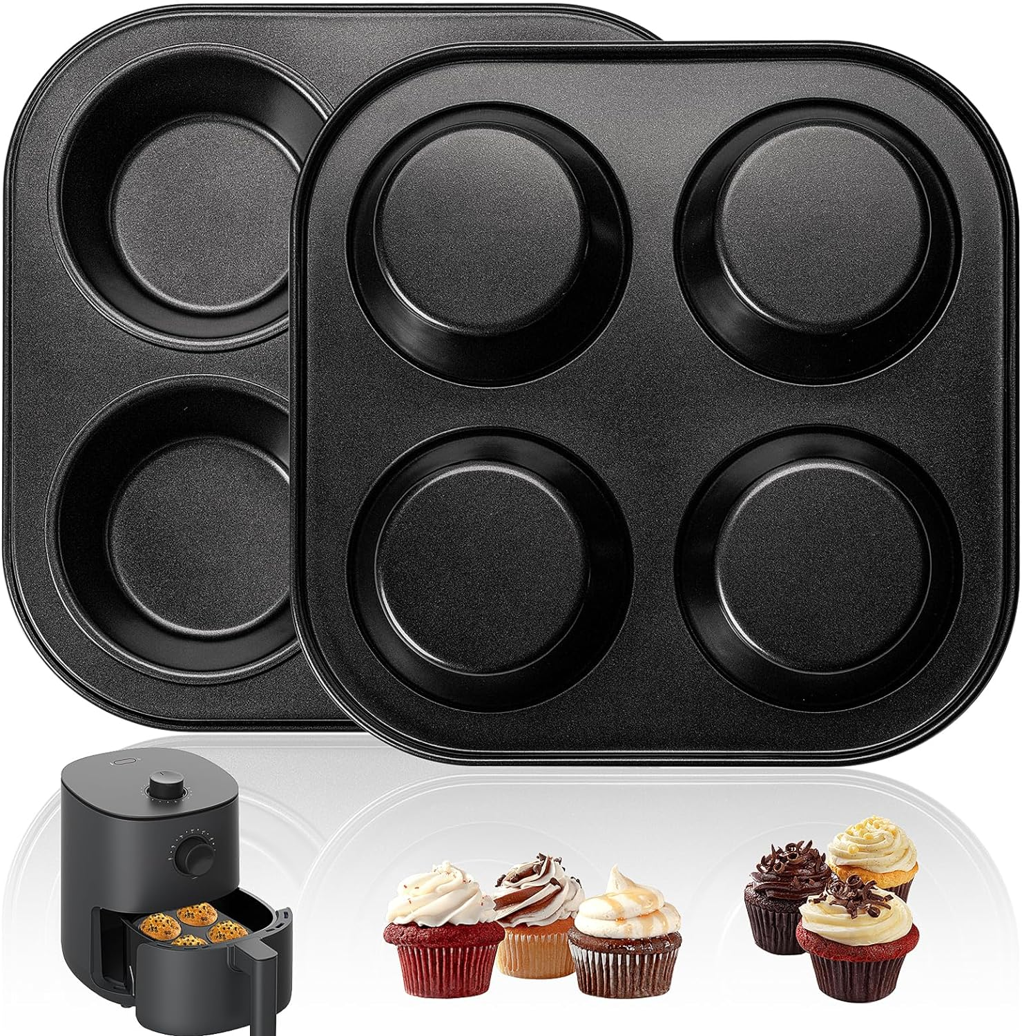 Air Fryer Muffin Pan, 2 Pack Cupcake Molds for Air Fryer and Toaster Oven, Nonstick Baking Pan for Countertop and Small Oven image number 4