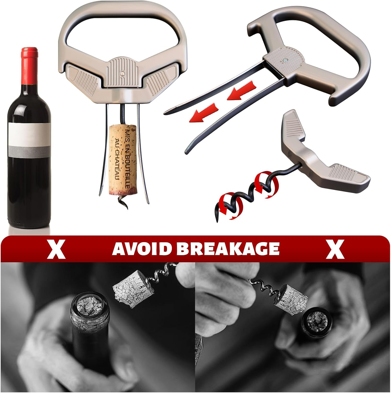 3 in 1 Ah-So Wine Opener & Wine Cork Openers,Ah so Wine Opener for Connoisseurs to Remove the Older and Fragile Wine Corks,Old Wine Corkscrew Wine Bottle Openers(Classic)