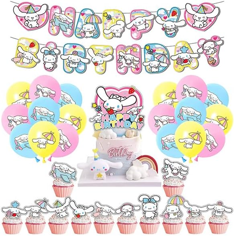 Cinnamoroll Birthday Party Decorations - Banner, Cake Toppers, Balloons (Light Blue, 16Pcs Balloons, 13Pcs Cake Toppers, 1Pcs Banner) image number 1