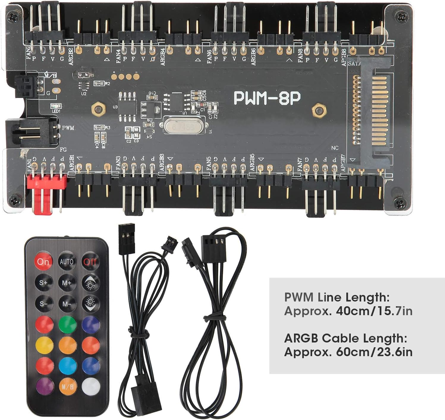 RGB Splitter Hub - 12V 4 Pin PWM+ 5V 3Pin ARGB 2 in 1 Fan Hub with Remote Controller for Realize Synchronous Temperature Control of CPU Radiator and Chassis Fan, Case Fan Hub