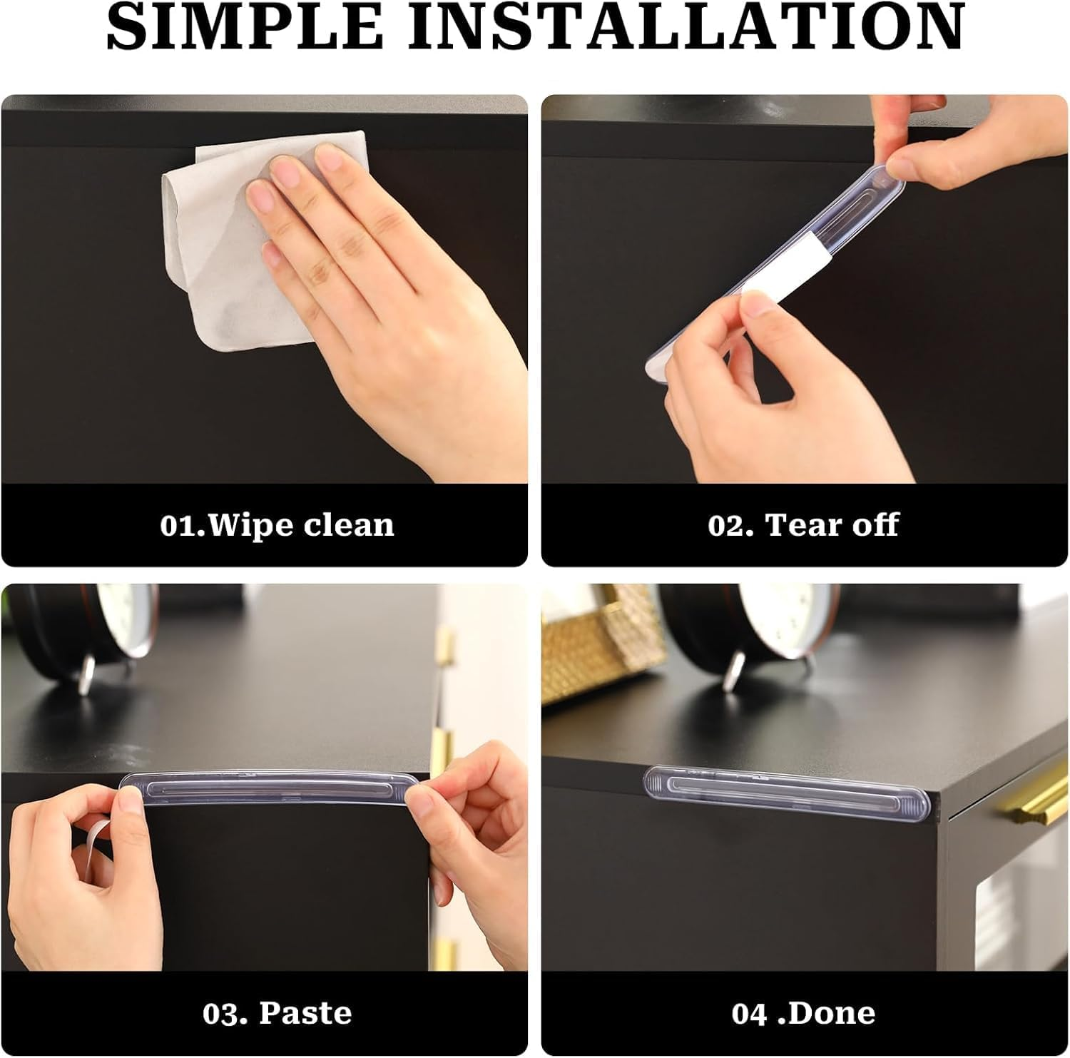 Self Adhesive Rubber Bumpers Strip, 4Pcs Short Self Adhesive Clear Rubber Bumper Stripes,Rubber Chair Wall Protector,Clear Furniture Bumpers Silicone Cabinet Door Bumper Adhesive Wall Protector Bumper image number 2