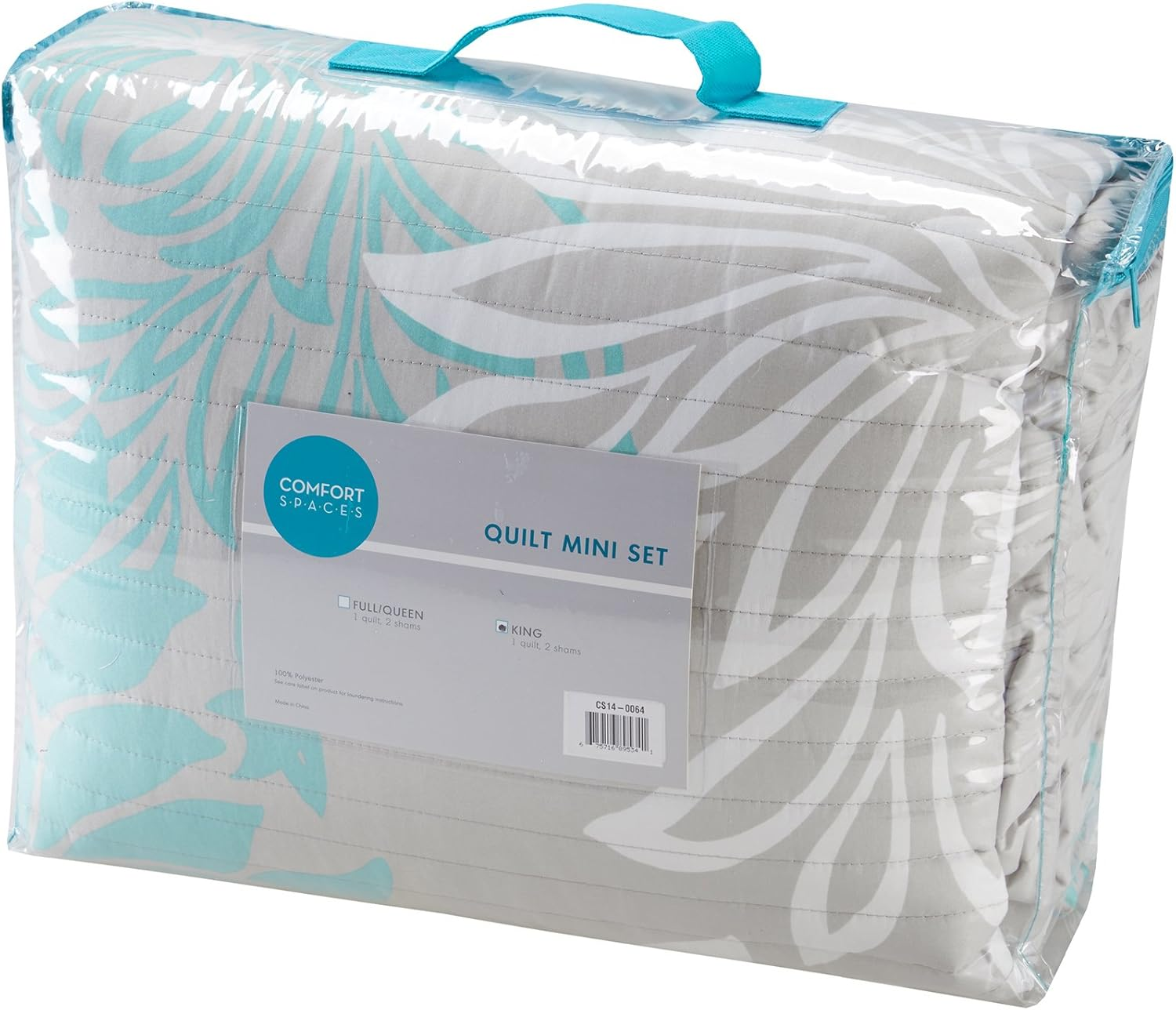 Comfort Spaces Enya Quilt Set - Casual Floral Print Channel Stitching Design, All Season, Lightweight Coverlet, Cozy Bedding, Matching Shams, Decorative Pillows, Full/Queen(90"X90"), Aqua 3 Piece image number 4