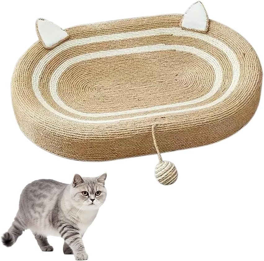 Oval Cat Scratch Board, Braided Sisal Rope Cat Scratching Board, Oversized Cat Scratch Bed with Cat Ball for Indoor Cats, Cat Scratching Toy for Playing/Resting/Scratching image number 2