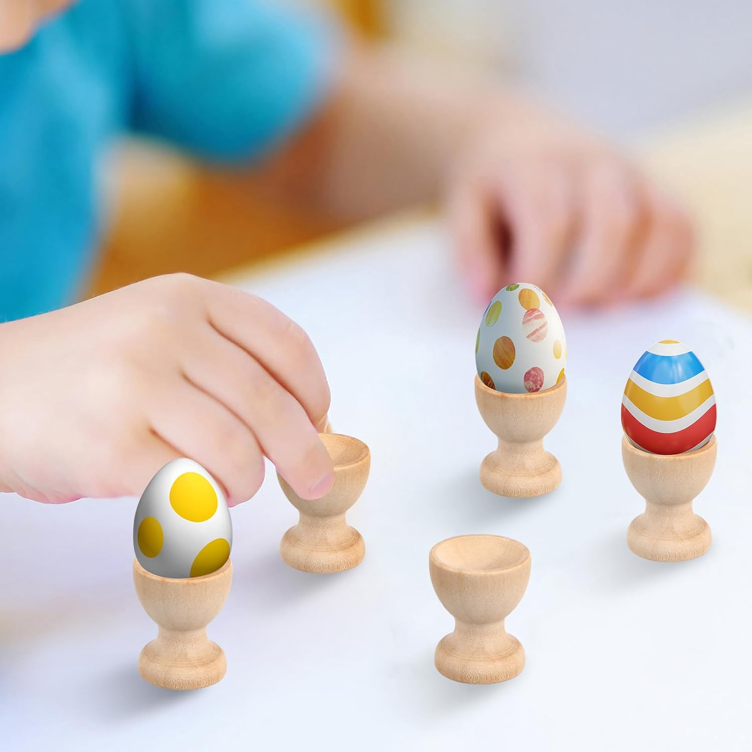 Alipis 24Pcs Wooden Egg Cups - Kids Dinner Table Egg Displays Stands Chick Candlestick Holders Kids Painting Toy Egg Poacher Organizer Tealight Candle Easter Mini Child Decorations image number 1