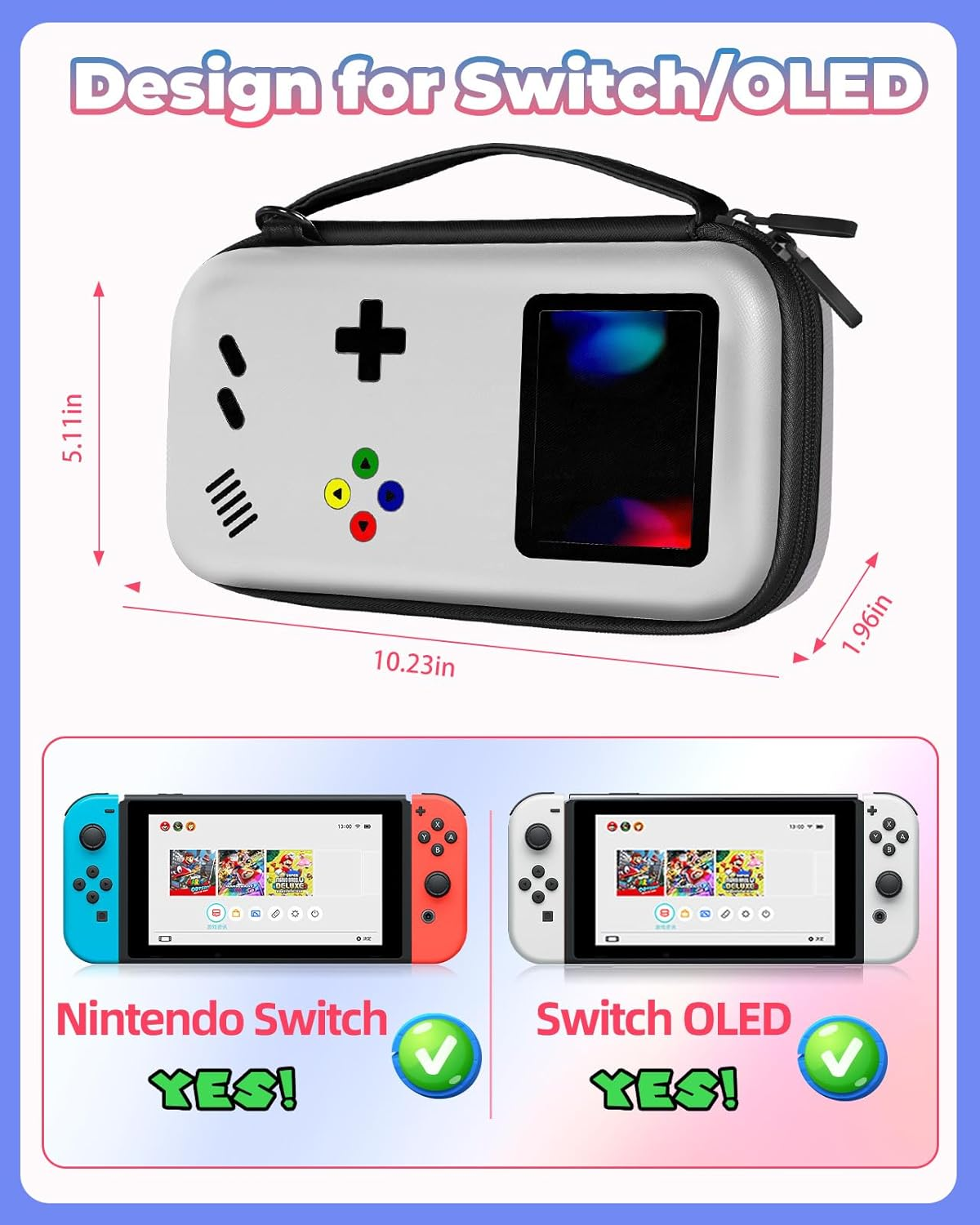 Carry Case for Nintendo Switch/Switch OLED Travel Carrying Cases Hard Shell Protective Cover Strap Retro Game Cute Boys Girls Accessories Storage Bag for Nintendo Switch 2017/Oled 2021 image number 4