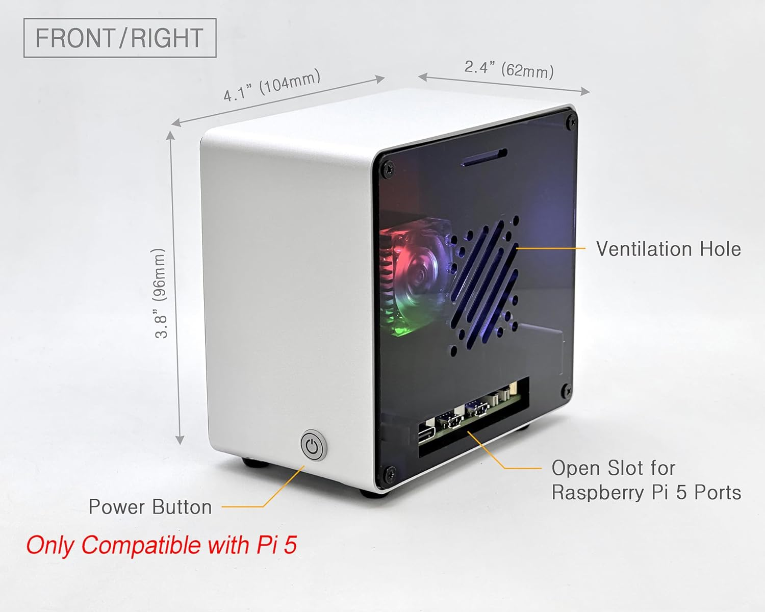 Electrocookie Raspberry Pi 5 Case, Aluminum Mini Tower Case with Cooling Fan and Color Changing Ambient Light (Silver) image number 1