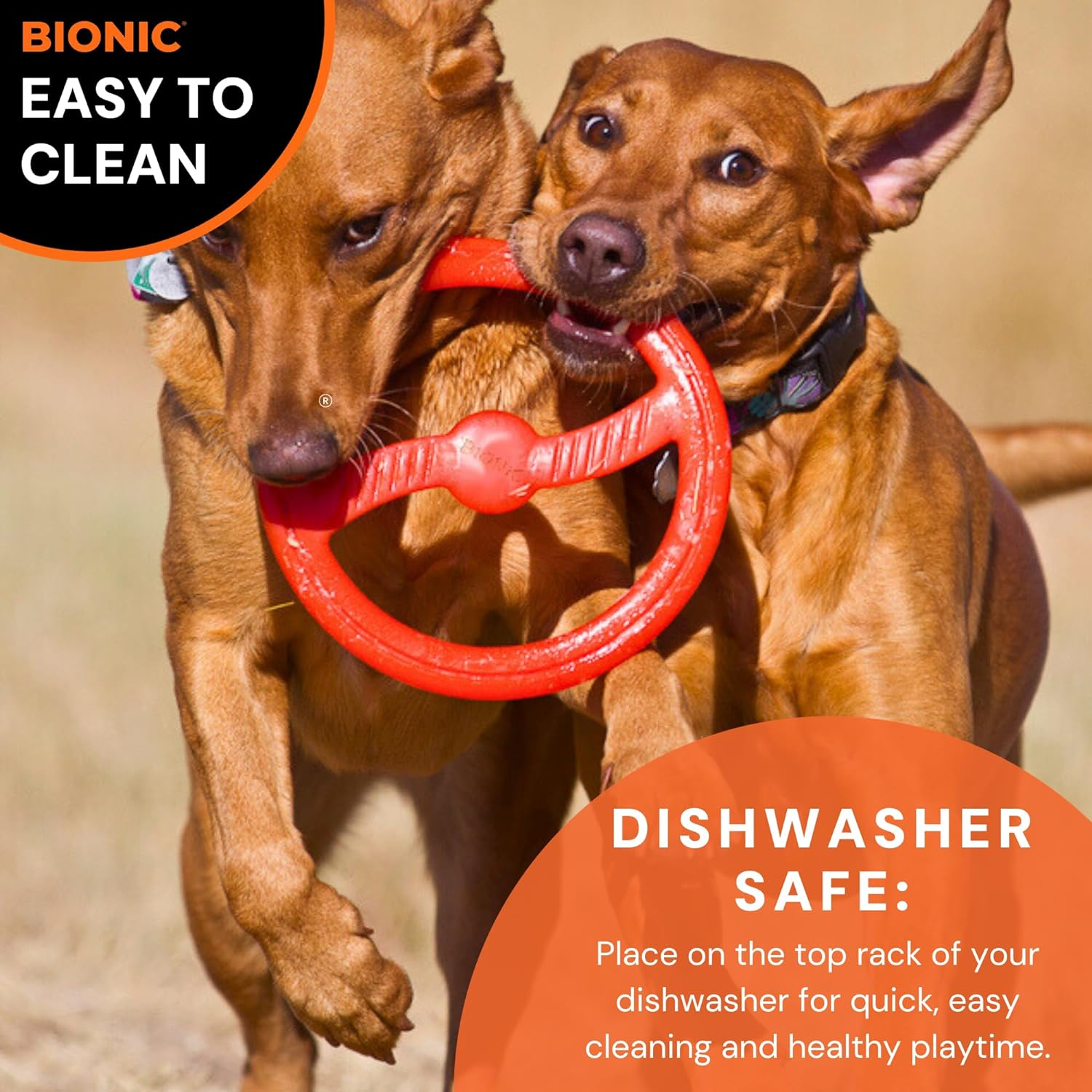 Bionic Toss-N-Tug Ring Dog Toy, Orange image number 3
