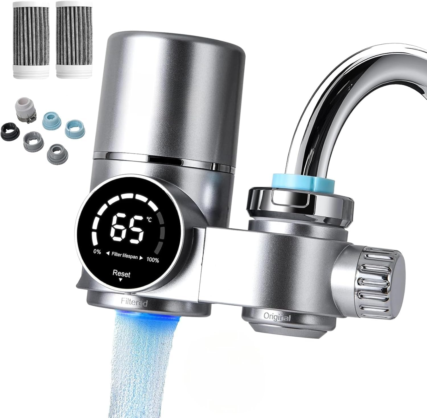 UV Faucet Water Filter, Smart Purifier | Nsf-Certified Lead/Chlorine/Metal Removal | Real-Time Filter Life Alert | 2 Cartridges & Universal Fit (Electret Depth Filter) image number 5