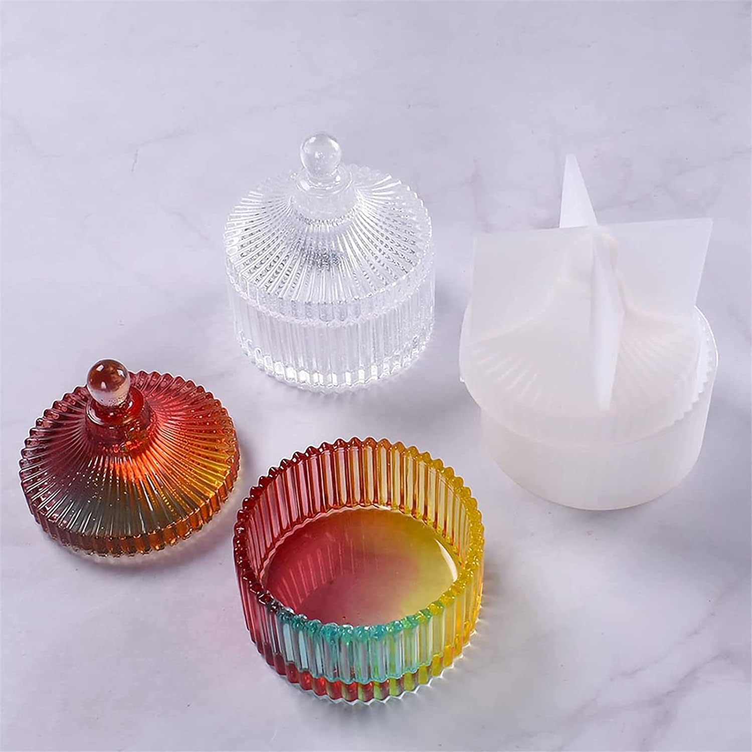 2 X Box Resin Mould, Silicone, Storage Rresin Glass Mould with Lid, Jewellery Box, Silicone Moulds for Resin, DIY round Strips, Resin Moulds image number 1