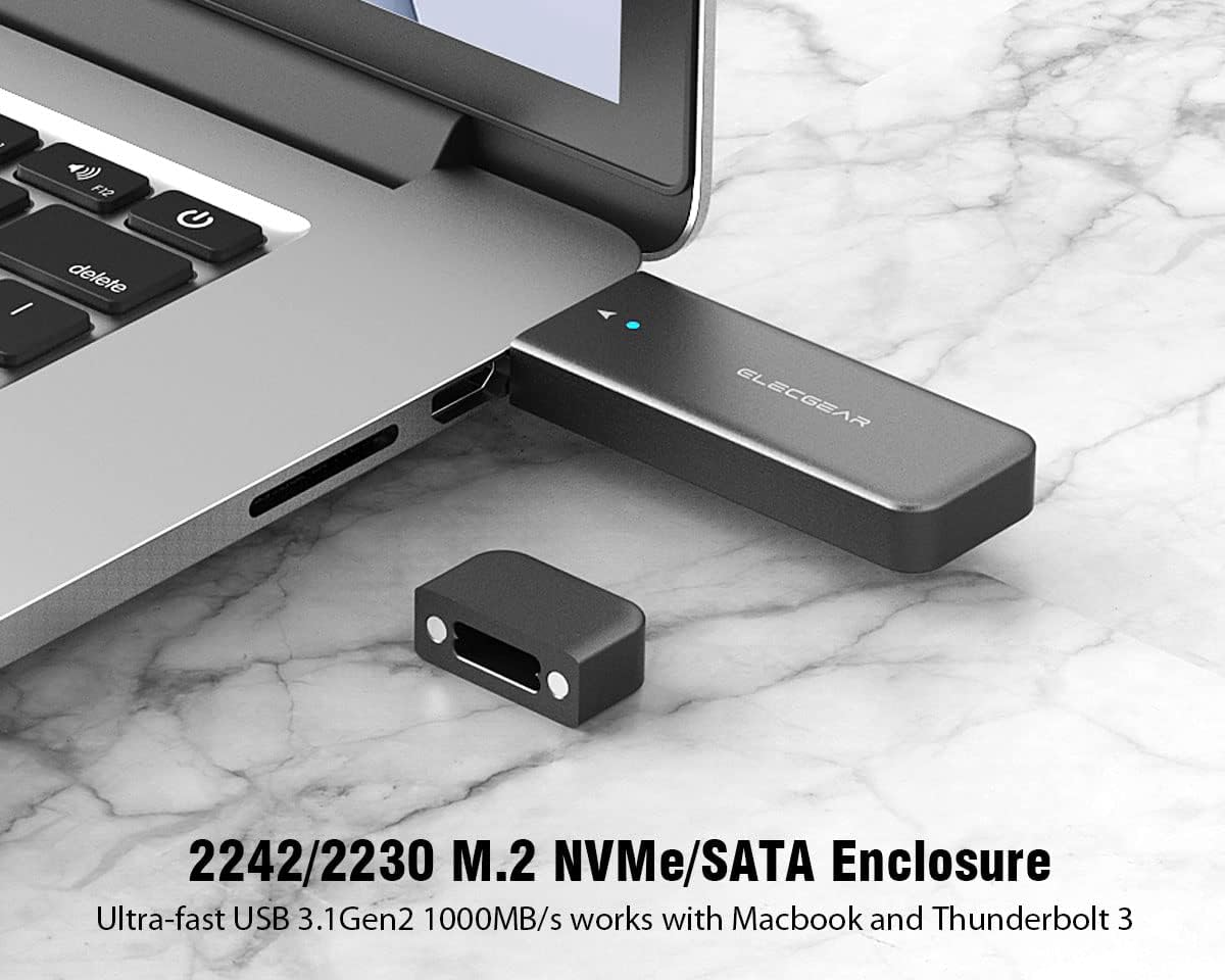 Elecgear USB Mini Enclosure for 2230/2242 Nvme and SATA M.2 SSD, Pcie and Serial ATA Aluminum Housing Case with Magnet Cap, 10Gbps Flash Drive Internal Memory Stick Card Reader (NV-2242A) image number 0