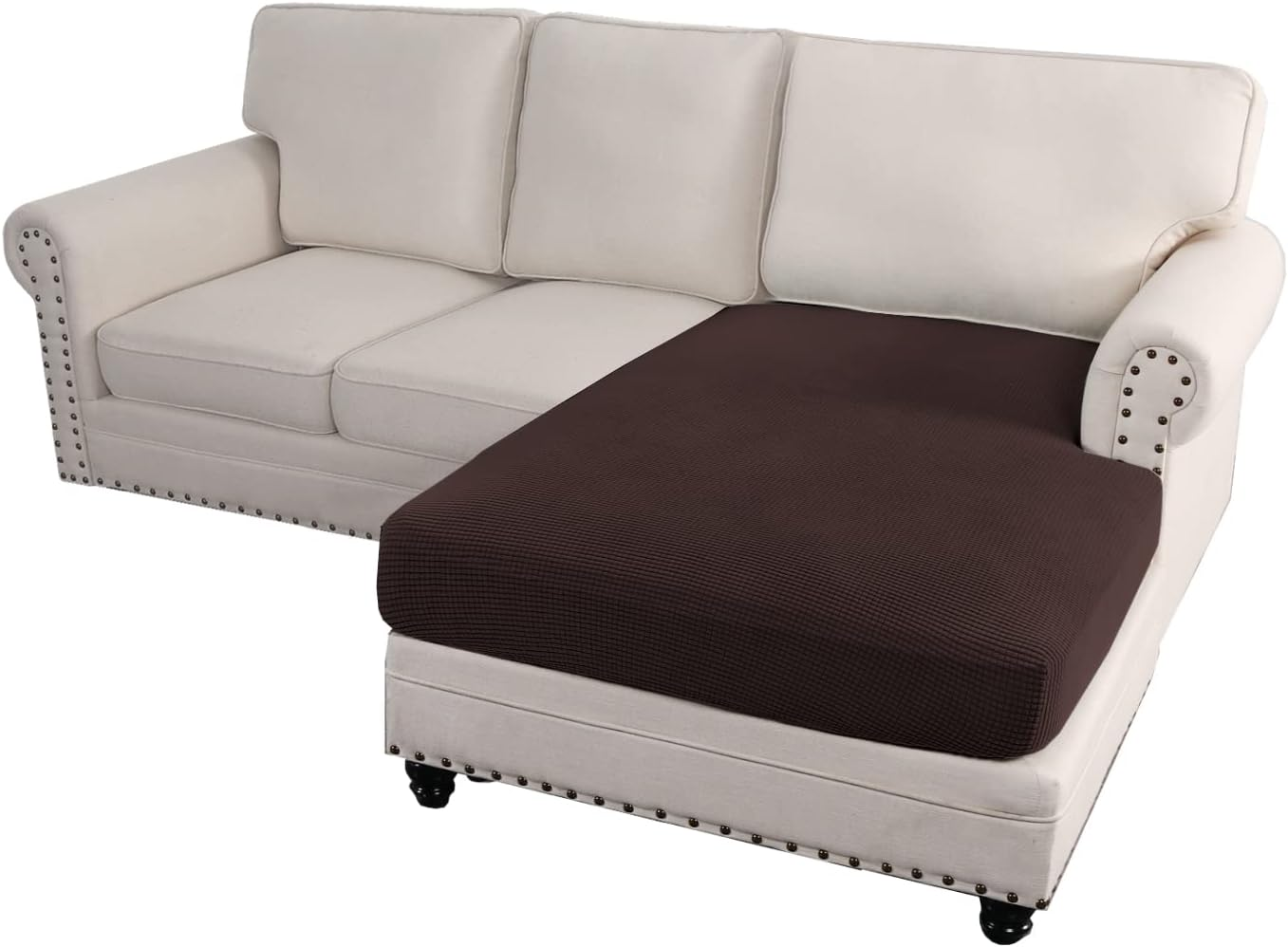 H.VERSAILTEX Sectional Couch Covers 1 Piece Chaise Slipcover L Shape Separate Cushion Couch Chaise Cover for Both Left/Right Sectional Couch, Taupe